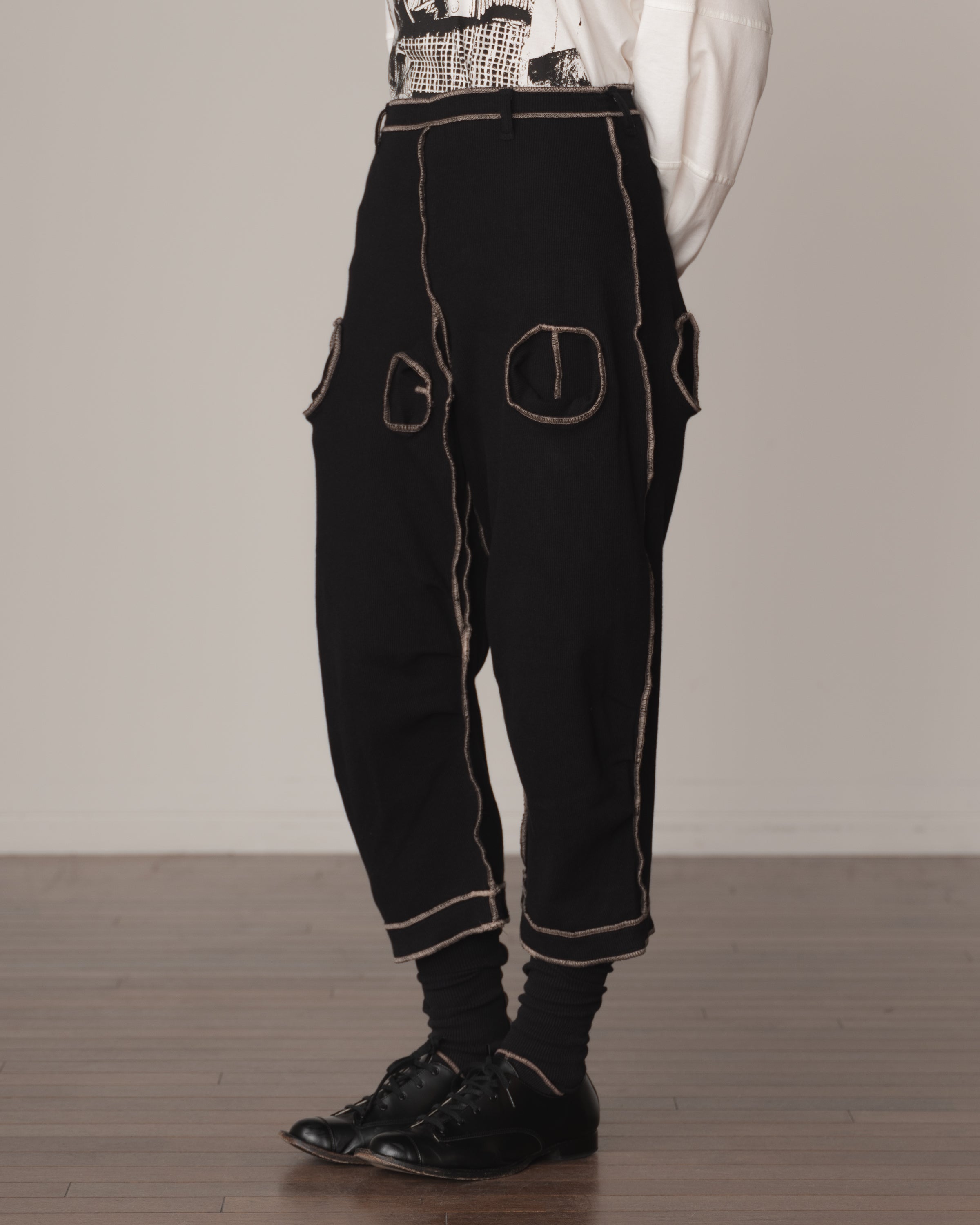 Trousers 102 Long- Cotton100% Span- Beige Stitch- Black