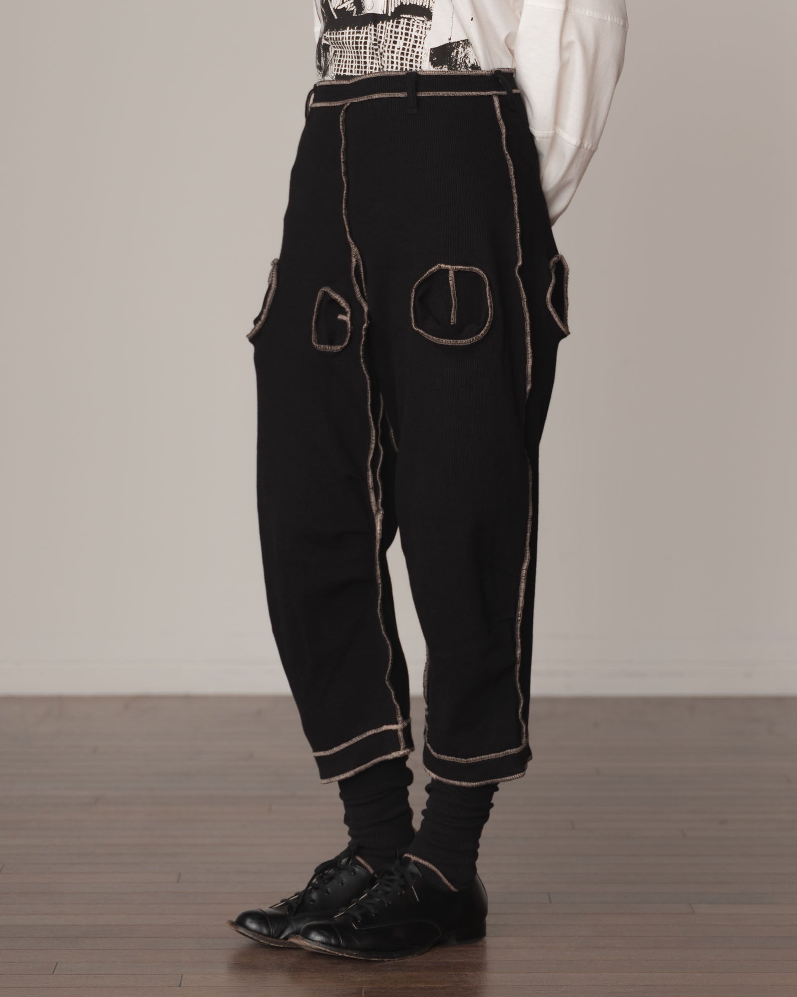 Trousers 102 Long- Cotton100% Span- Beige Stitch- Black