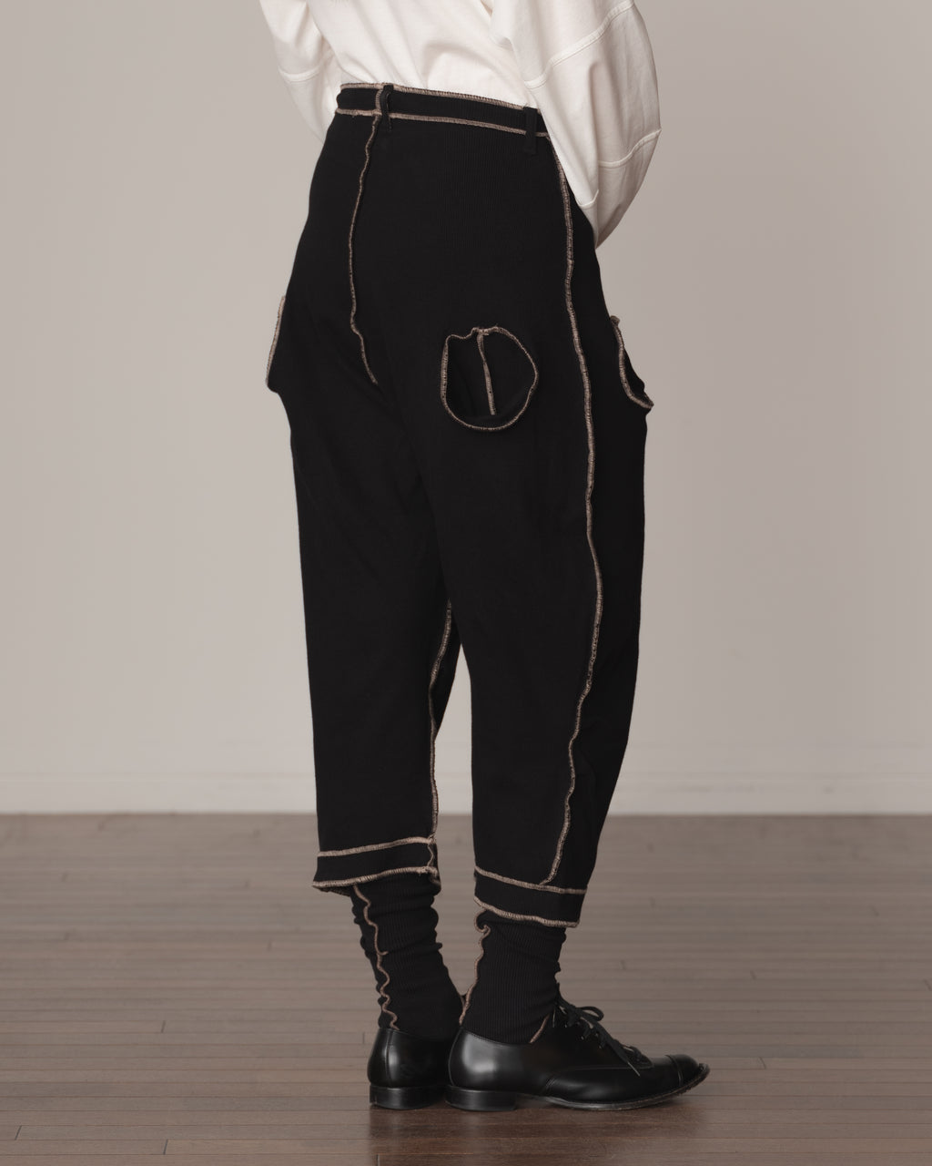 Trousers 102 Long- Cotton100% Span- Beige Stitch- Black