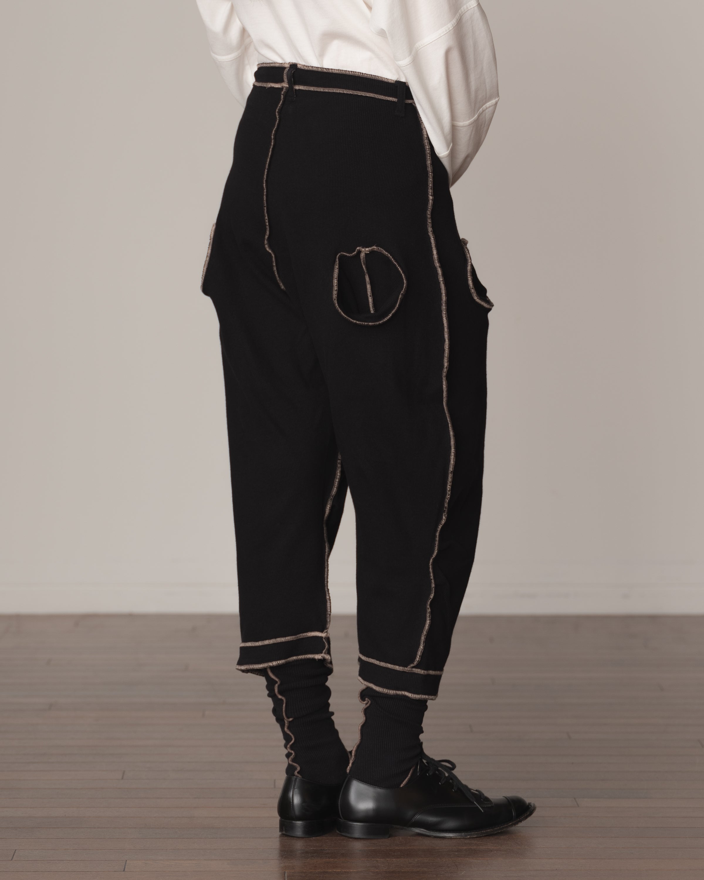Trousers 102 Long- Cotton100% Span- Beige Stitch- Black