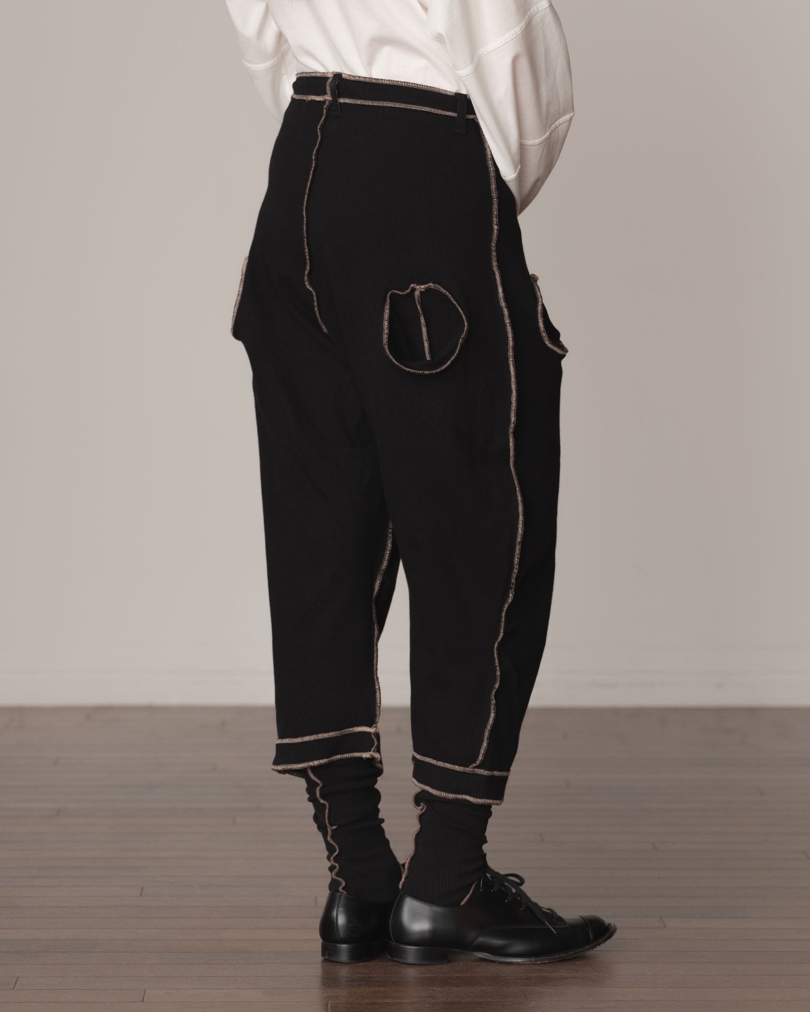 Trousers 102 Long- Cotton100% Span- Beige Stitch- Black