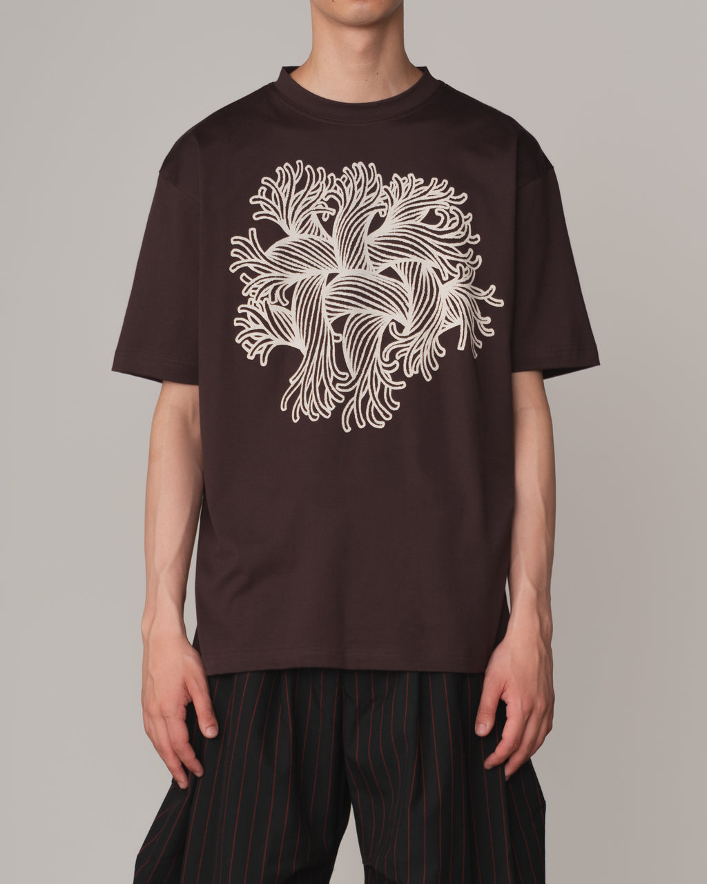 Tshirt Printed- Cotton100% Jersey- Embroidery Rope- Brown