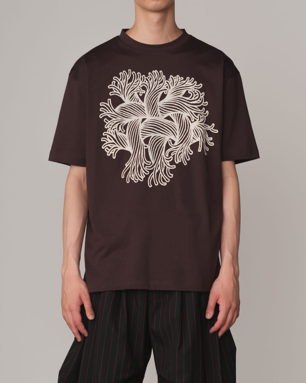 Tshirt Printed- Cotton100% Jersey- Embroidery Rope- Brown