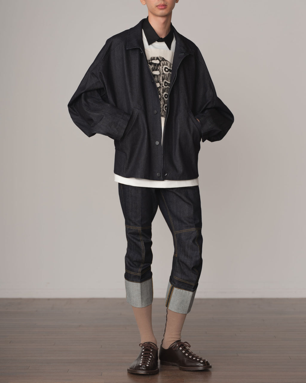 Jacket 191B- Cotton100% Denim- Embroidery Rope Print- Indigo