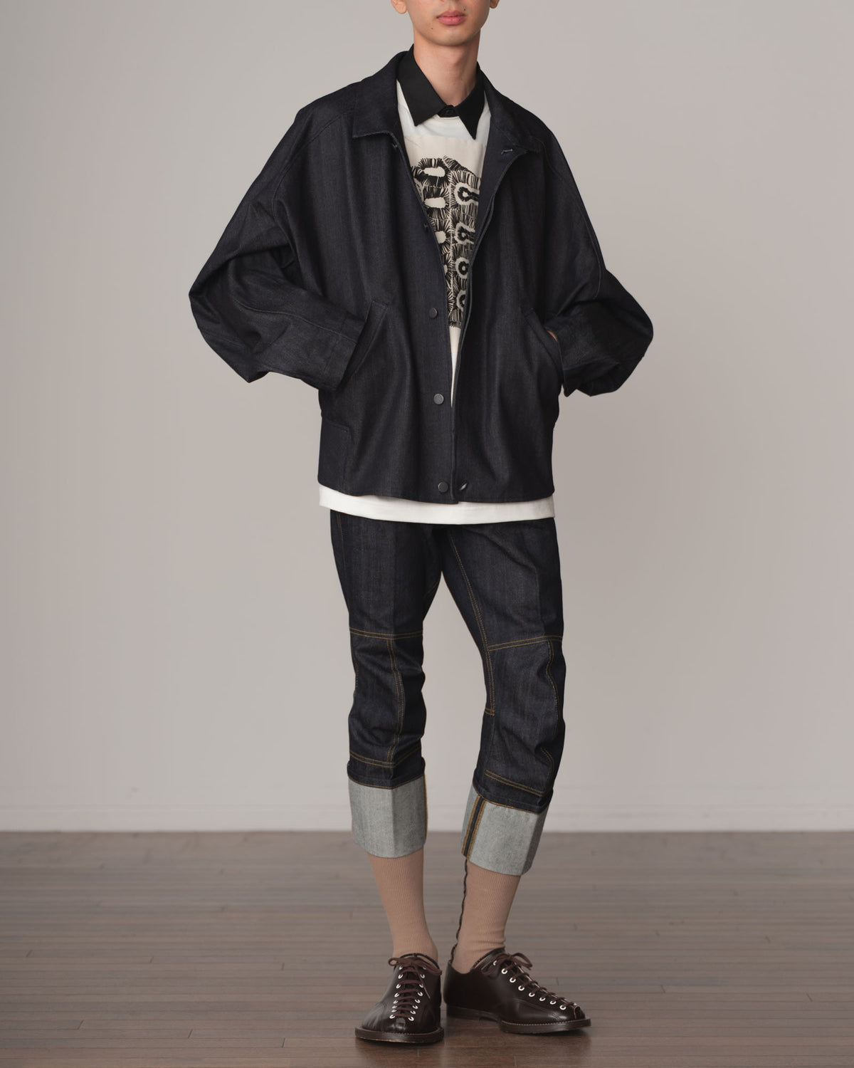 Jacket 191B- Cotton100% Denim- Embroidery Rope Print- Indigo