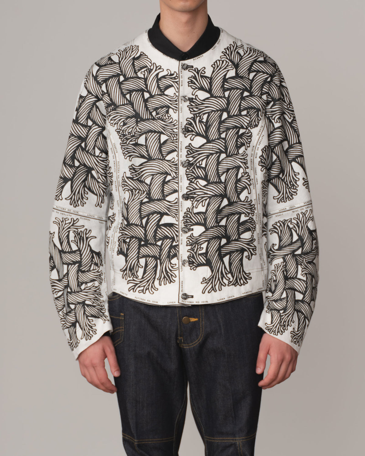 Jacket 203K- Linen100%- 203 Pattern Rope Print- Off White