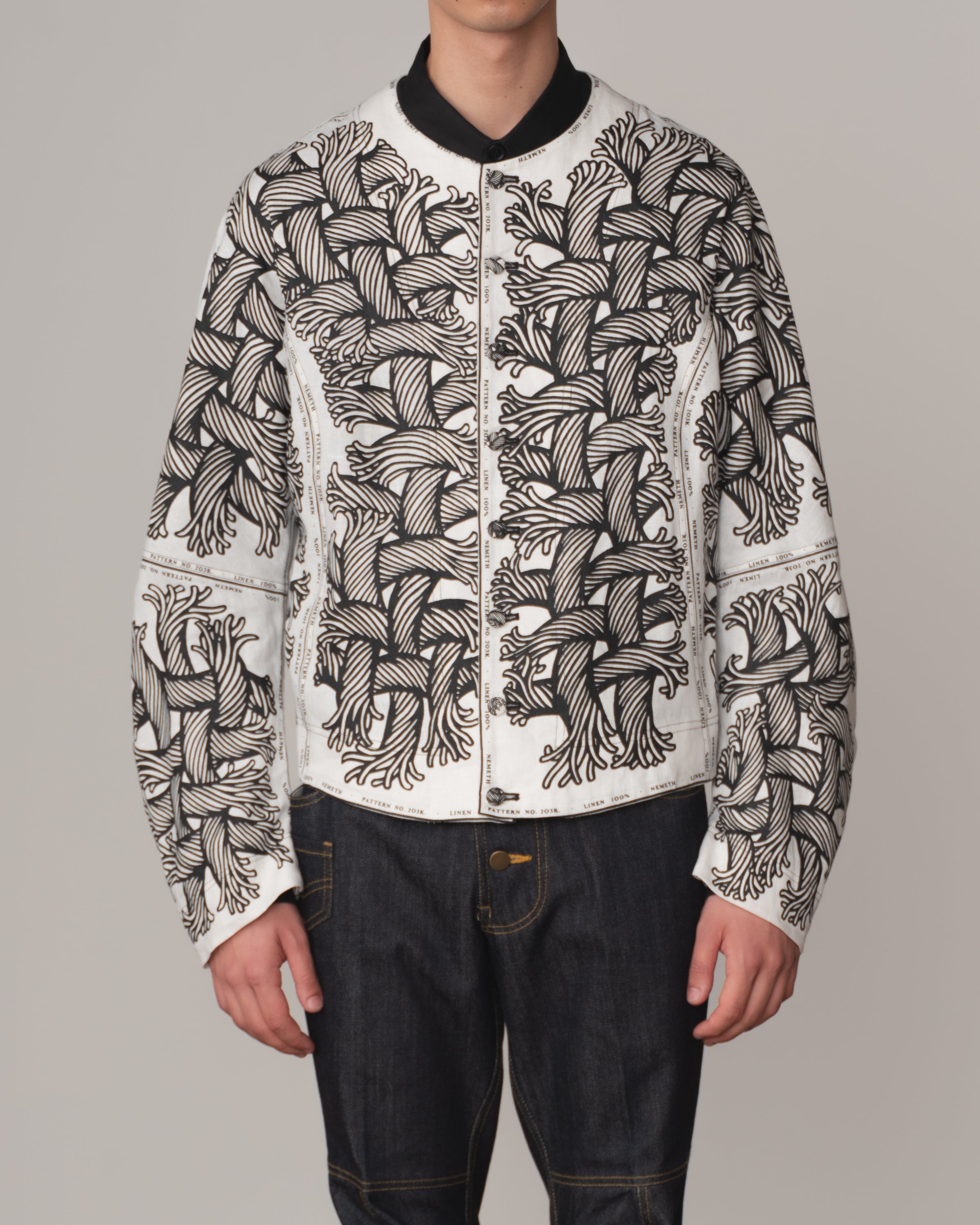 Jacket 203K- Linen100%- 203 Pattern Rope Print- Off White