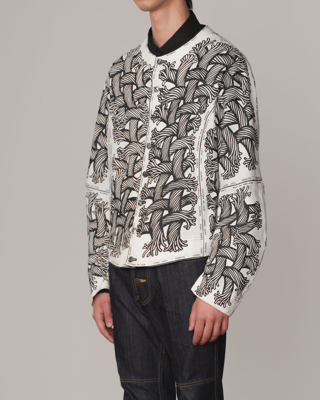 Jacket 203K- Linen100%- 203 Pattern Rope Print- Off White