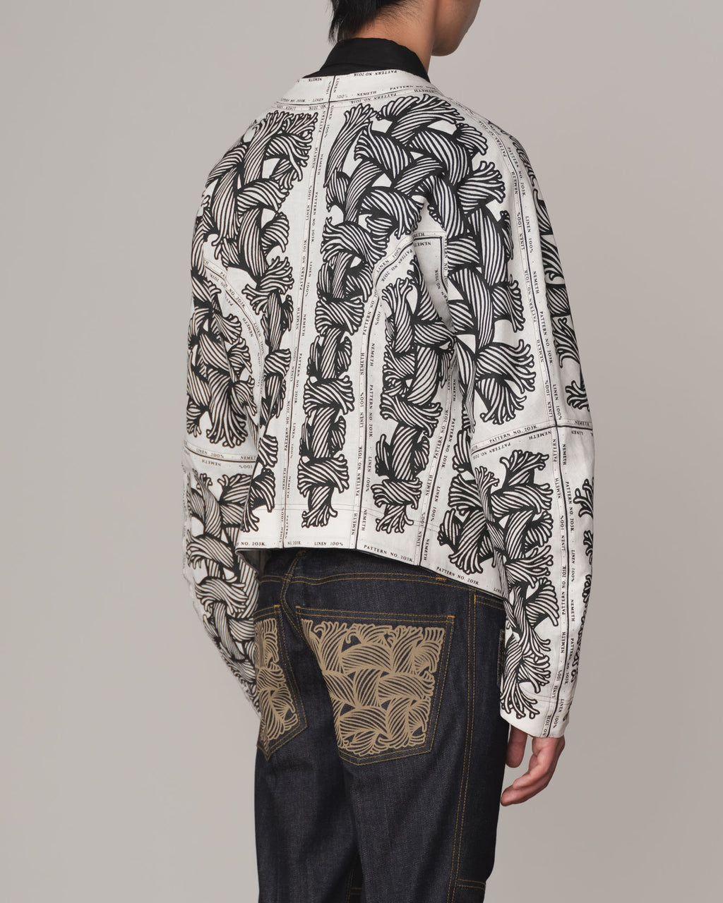 Jacket 203K- Linen100%- 203 Pattern Rope Print- Off White