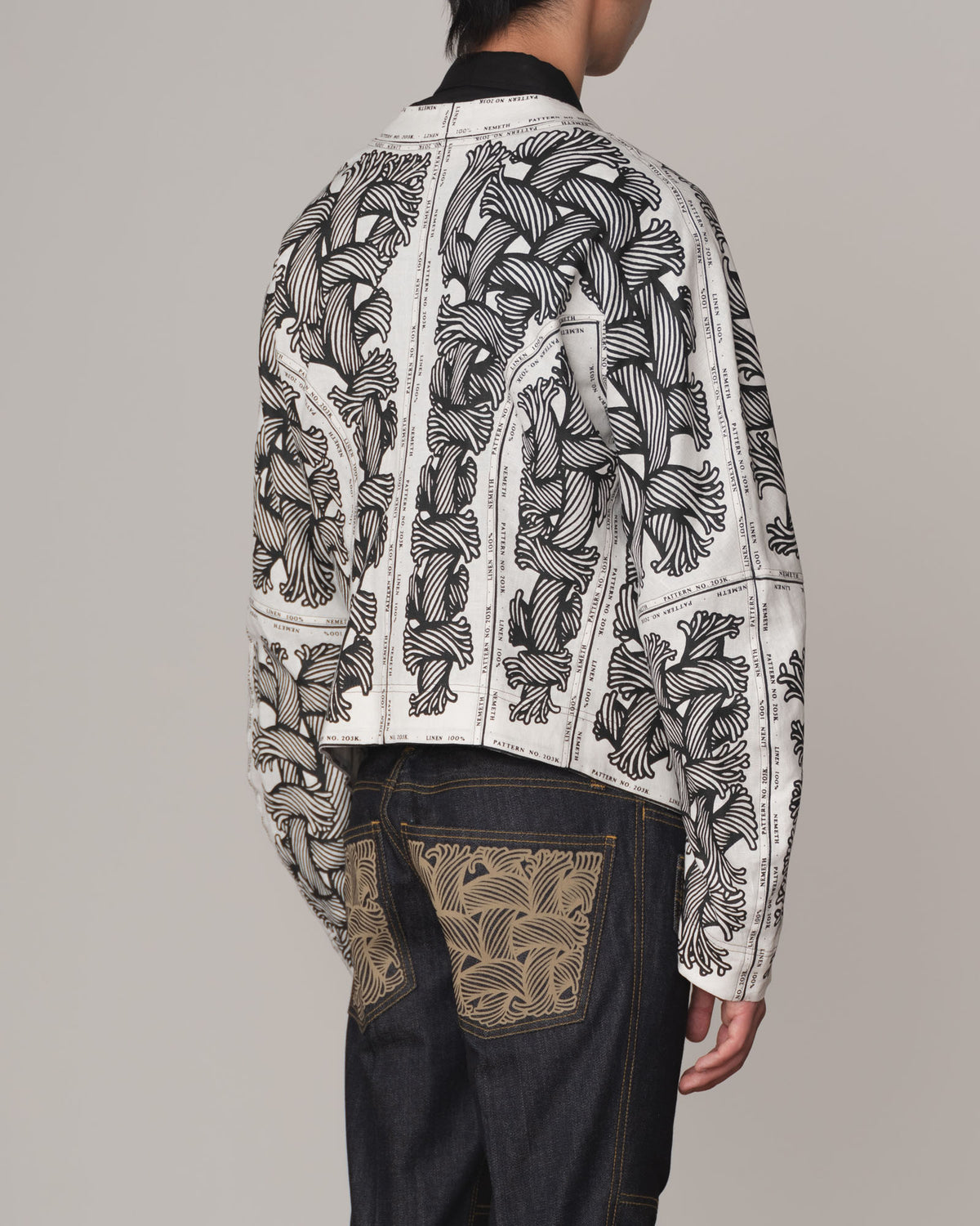 Jacket 203K- Linen100%- 203 Pattern Rope Print- Off White