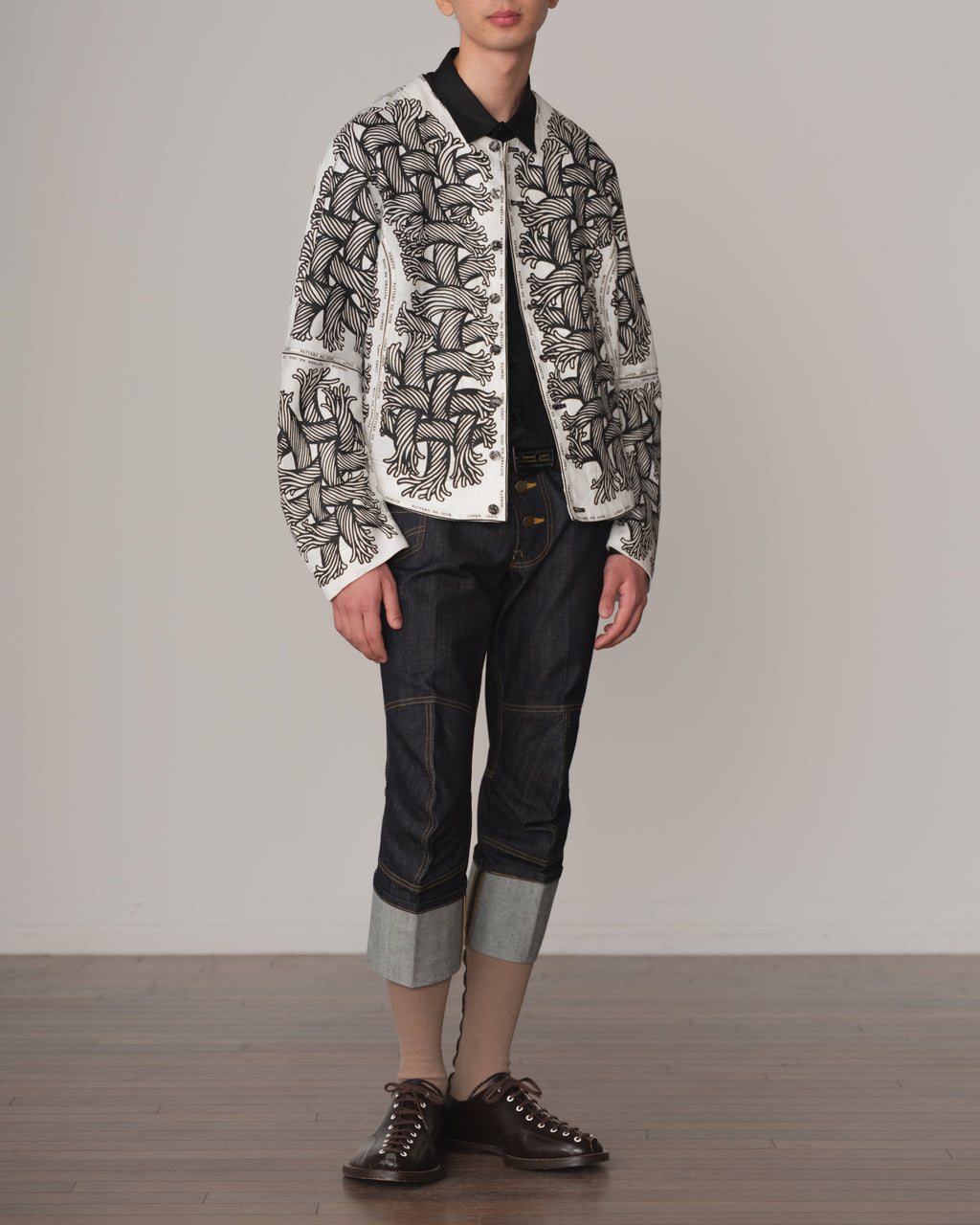 Jacket 203K- Linen100%- 203 Pattern Rope Print- Off White