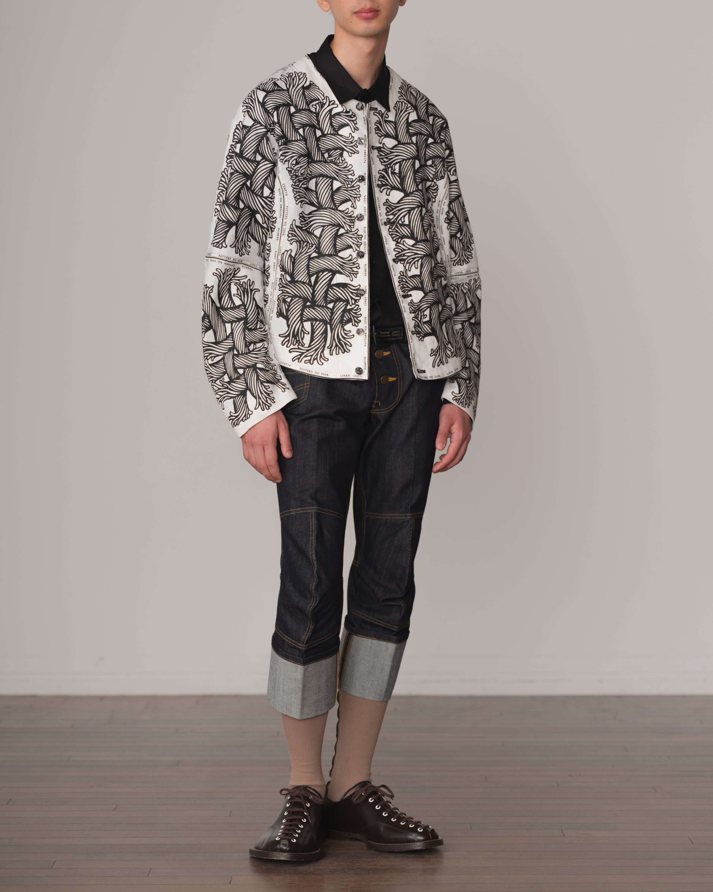 Jacket 203K- Linen100%- 203 Pattern Rope Print- Off White