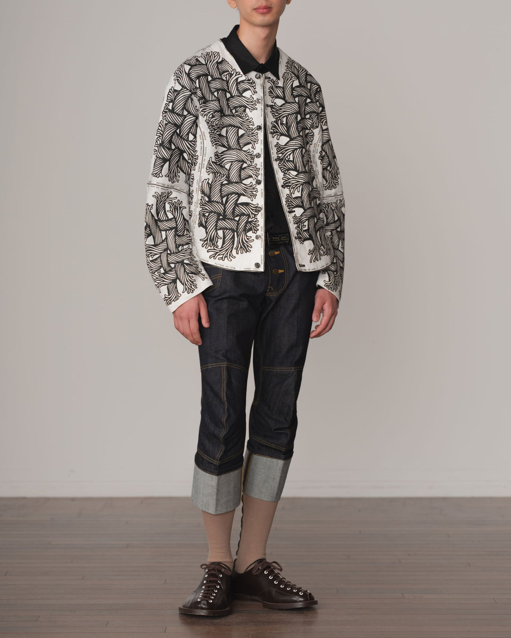 Jacket 203K- Linen100%- 203 Pattern Rope Print- Off White