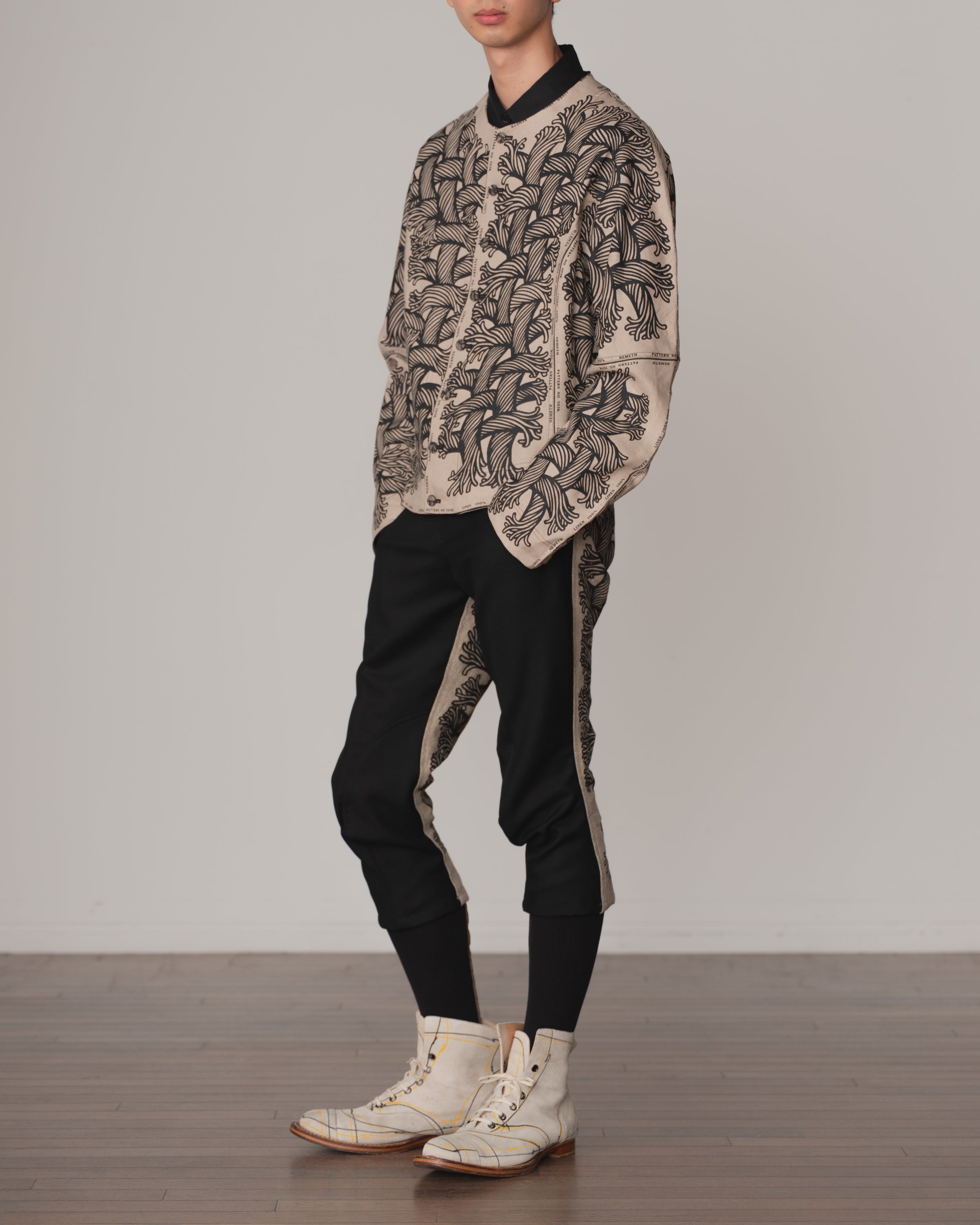 Jacket 203K- Linen100%- 203 Pattern Rope Print- Beige
