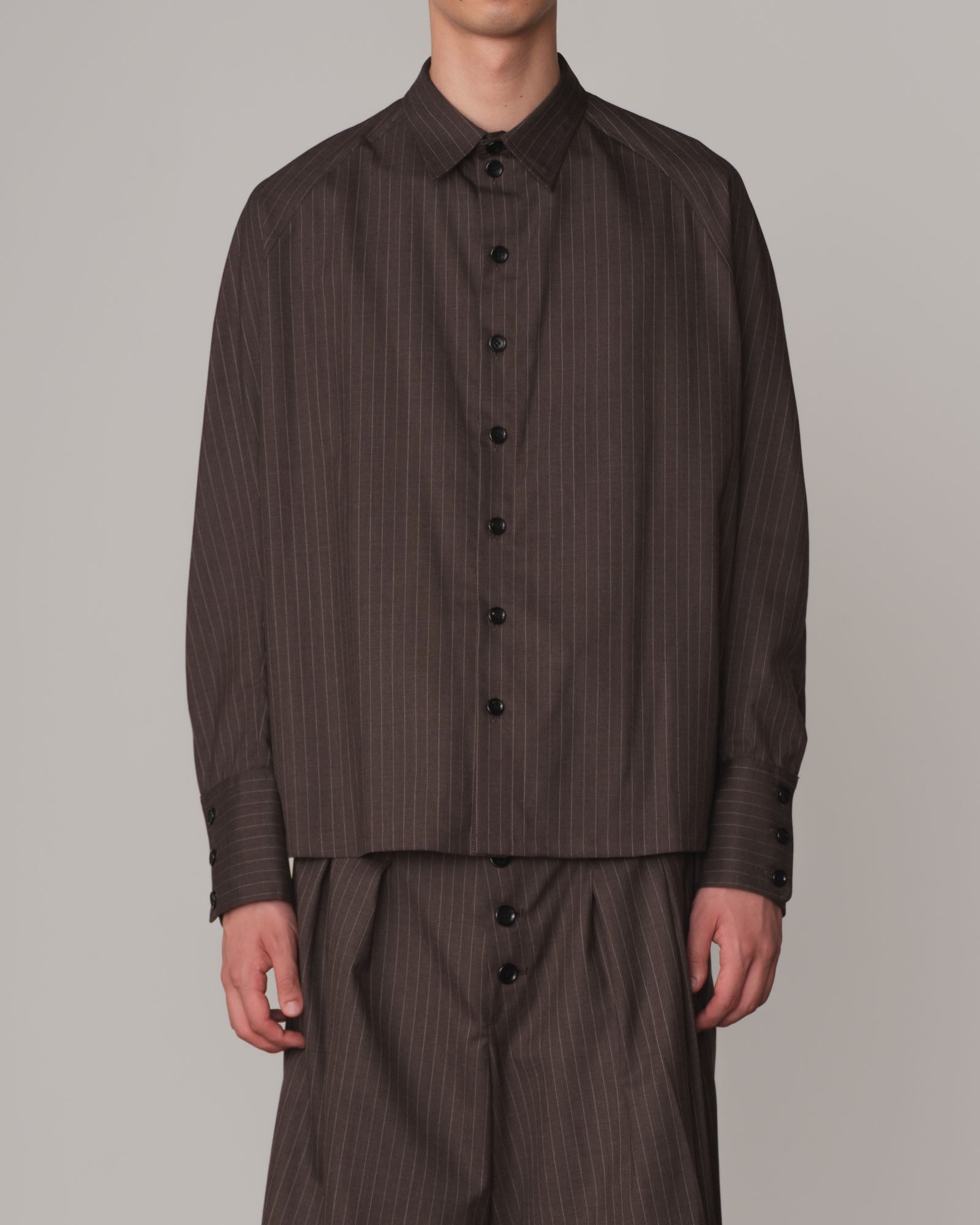 Shirt 988- Summer Wool100% Pin Stripe- Embroidery Rope 2 Print- Brown