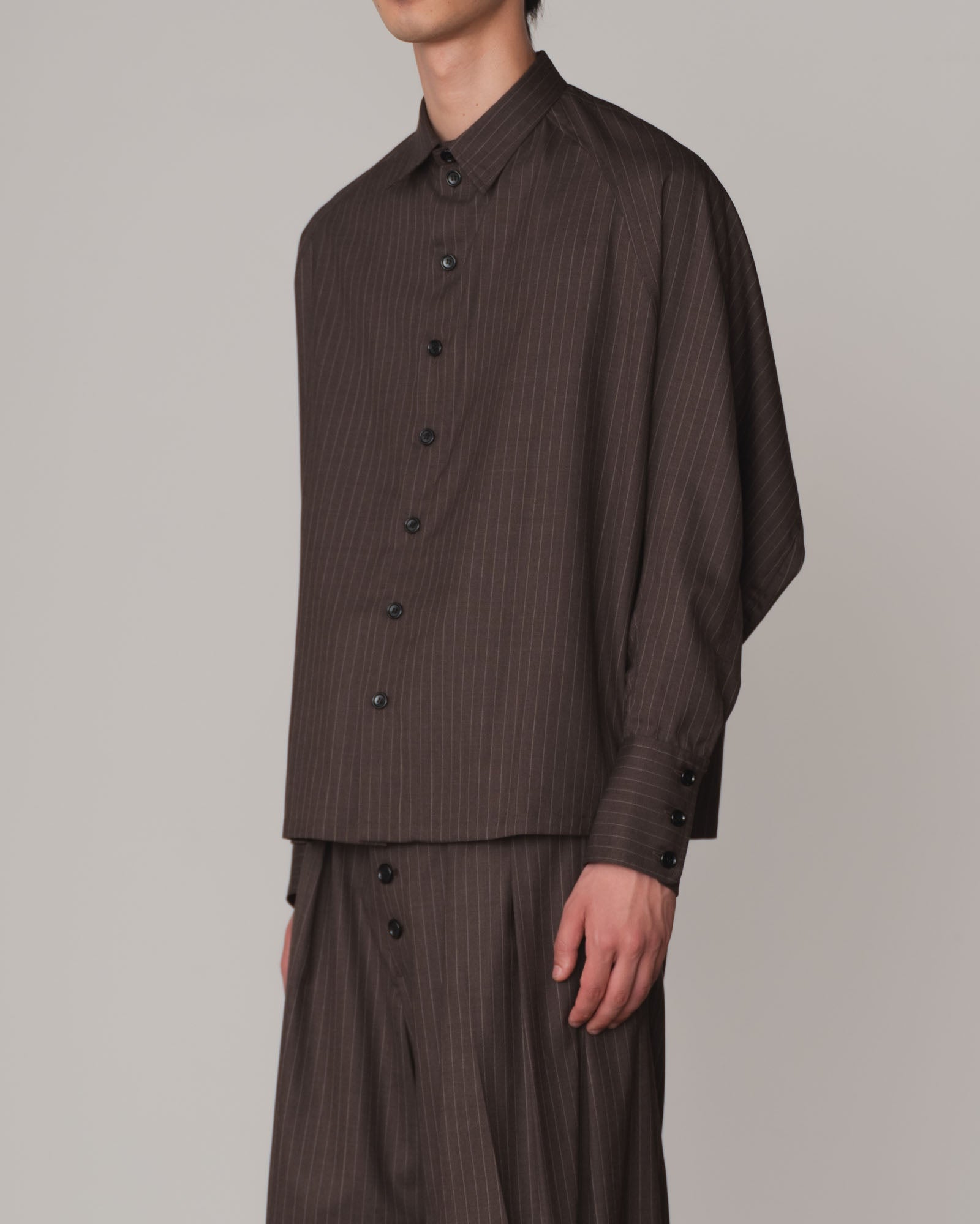 Shirt 988- Summer Wool100% Pin Stripe- Embroidery Rope 2 Print- Brown