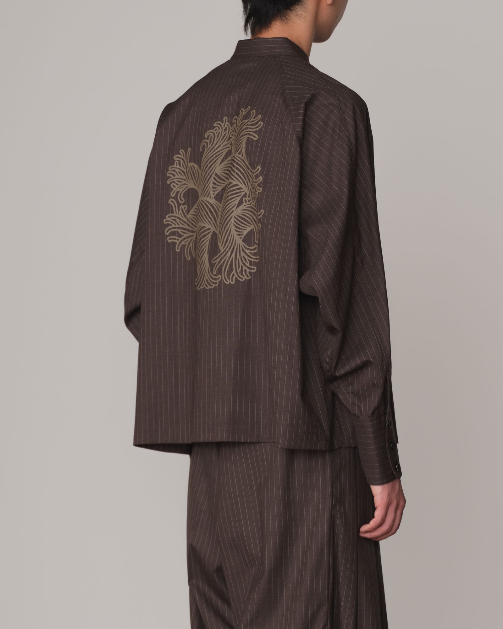 Shirt 988- Summer Wool100% Pin Stripe- Embroidery Rope 2 Print- Brown