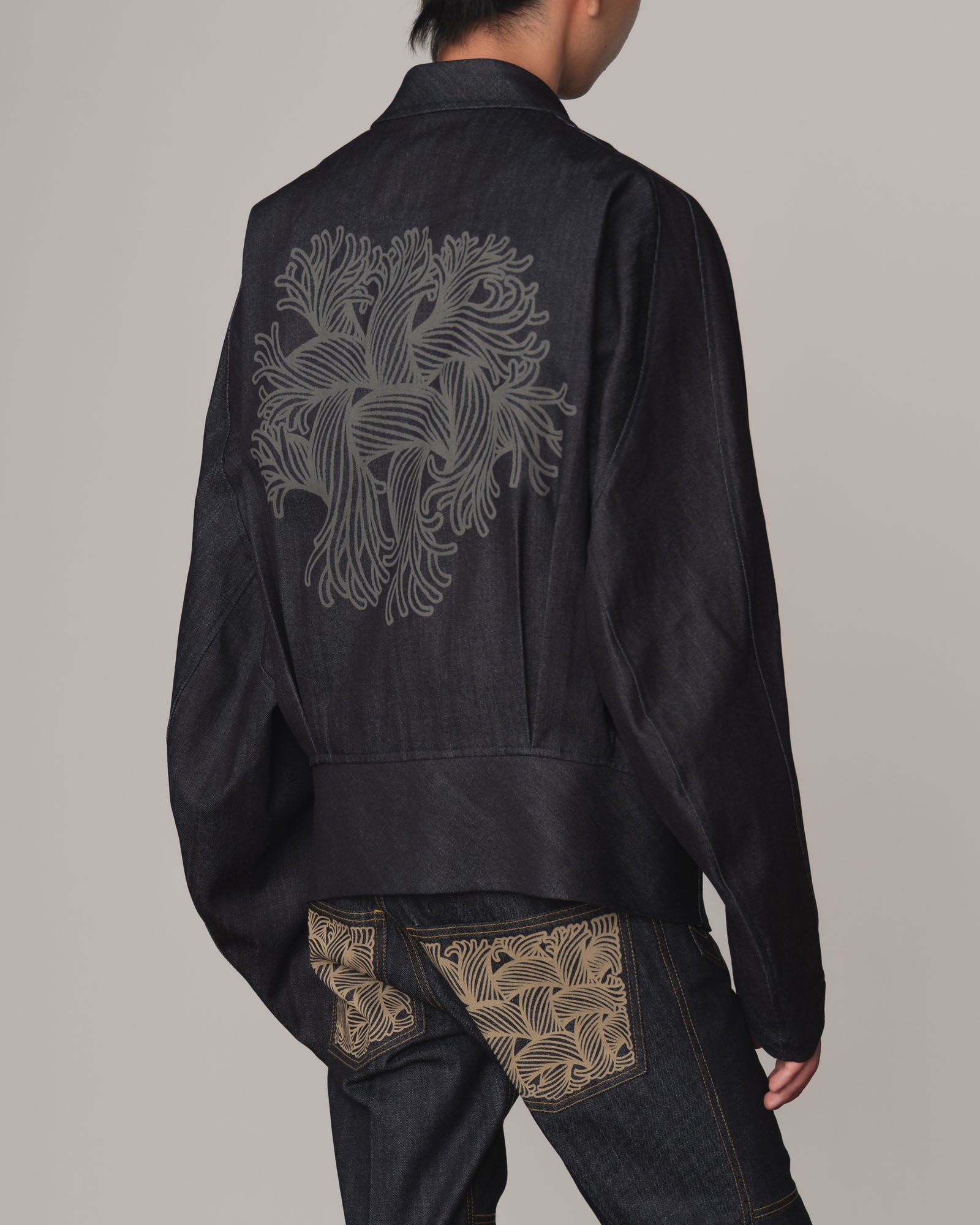 Jacket 191B- Cotton100% Denim- Embroidery Rope Print- Indigo