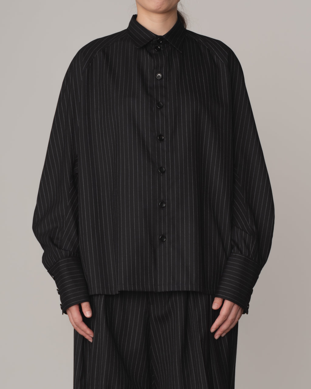 Shirt 988- Summer Wool100% Pin Stripe- Embroidery Rope 2 Print- Black