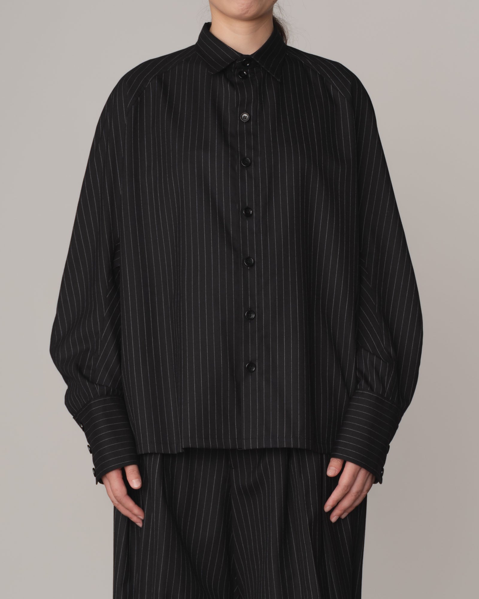 Shirt 988- Summer Wool100% Pin Stripe- Embroidery Rope 2 Print- Black