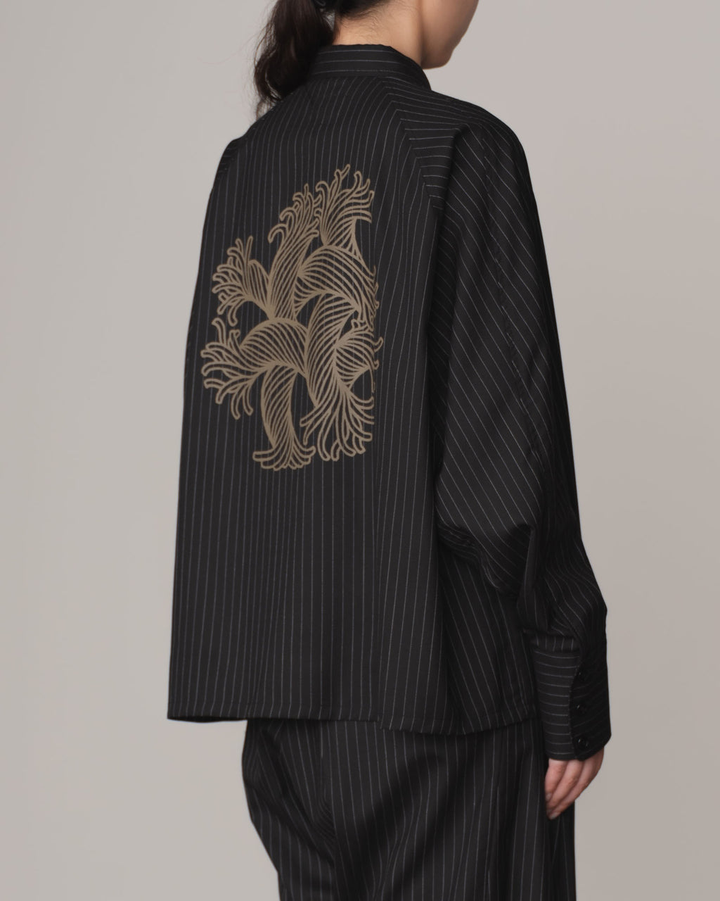Shirt 988- Summer Wool100% Pin Stripe- Embroidery Rope 2 Print- Black