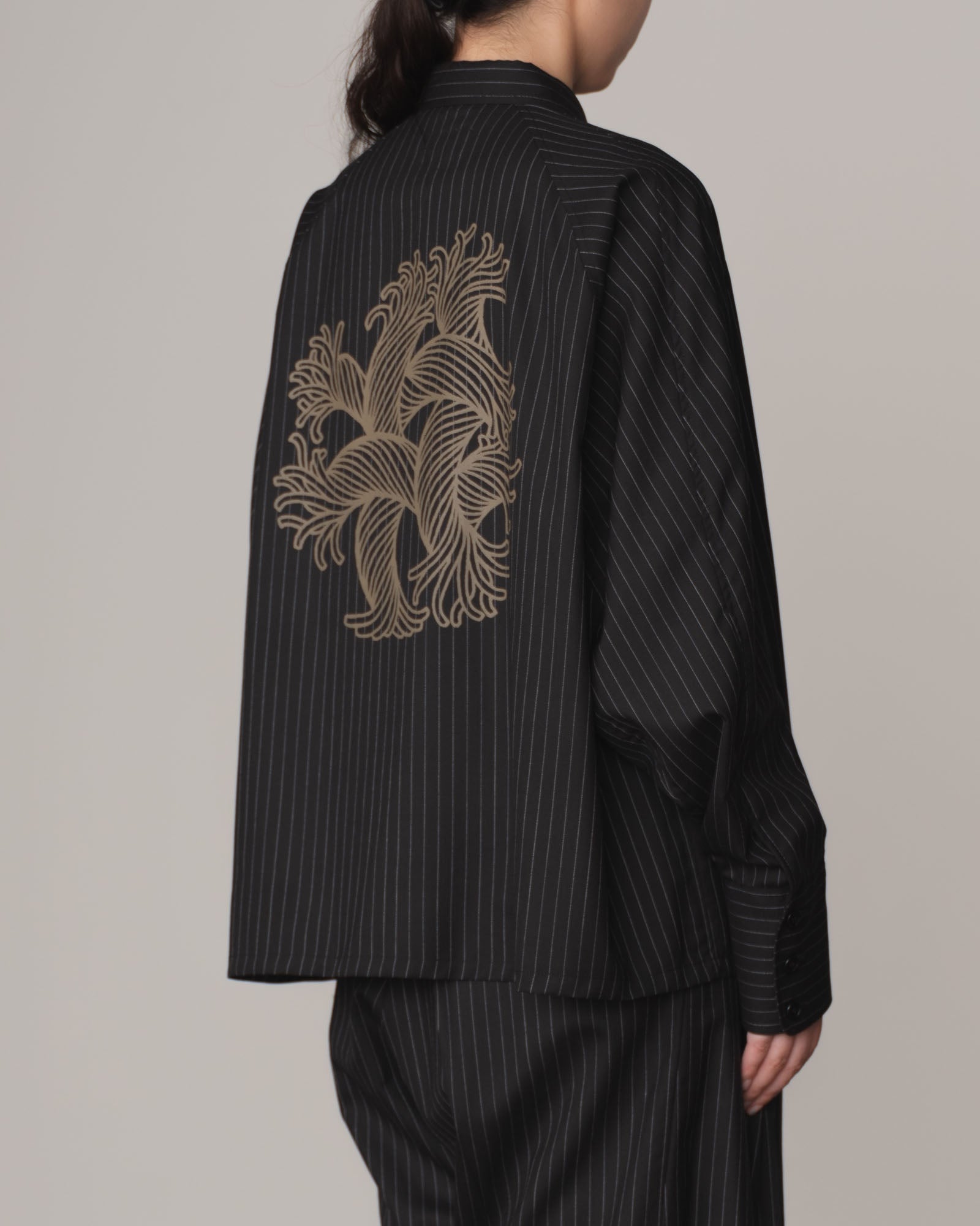 Shirt 988- Summer Wool100% Pin Stripe- Embroidery Rope 2 Print- Black