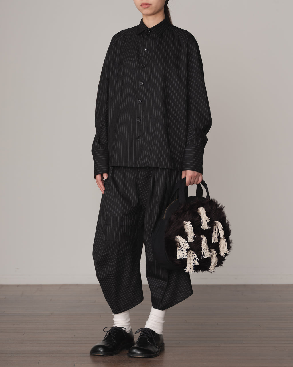 Shirt 988- Summer Wool100% Pin Stripe- Embroidery Rope 2 Print- Black