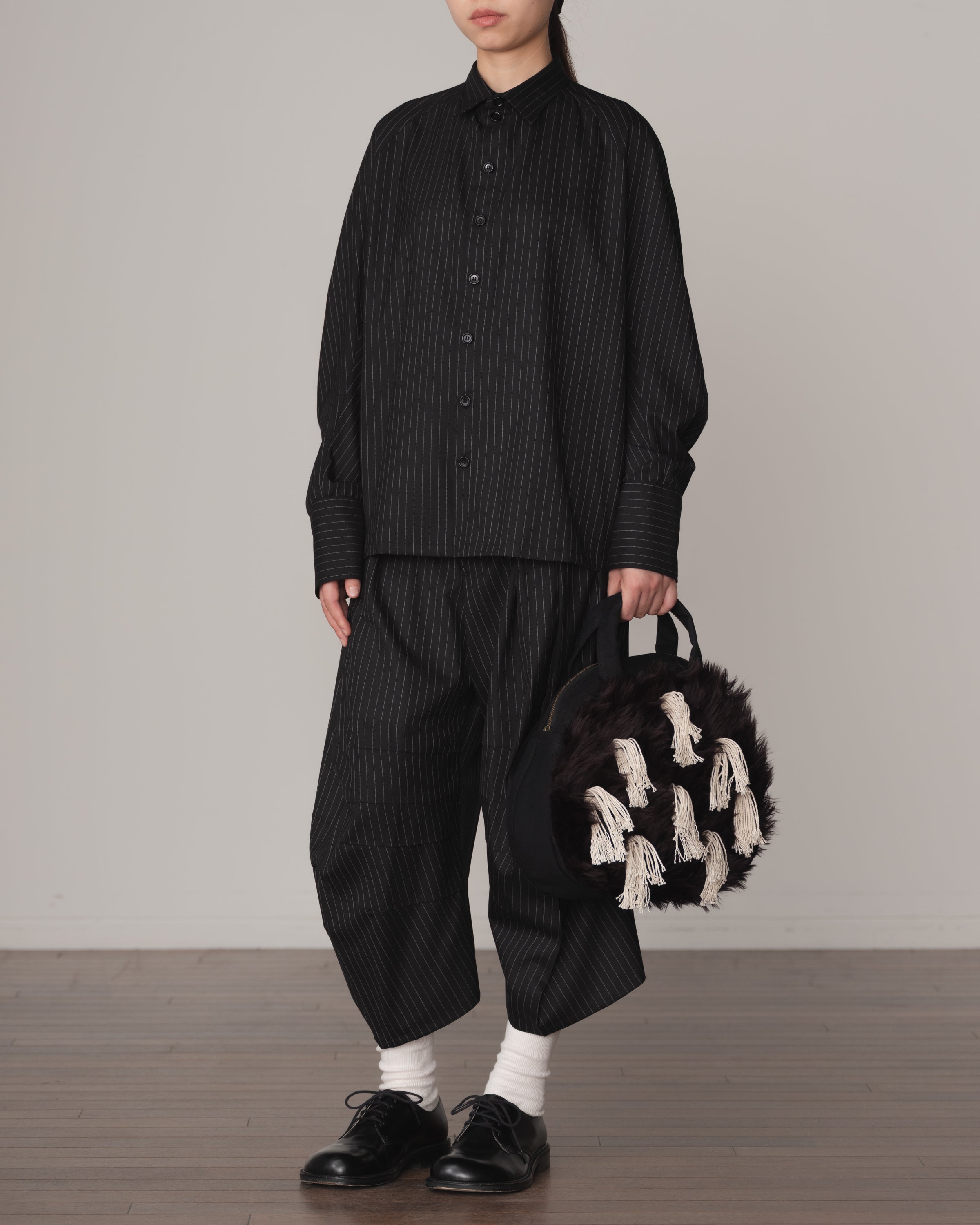 Shirt 988- Summer Wool100% Pin Stripe- Embroidery Rope 2 Print- Black