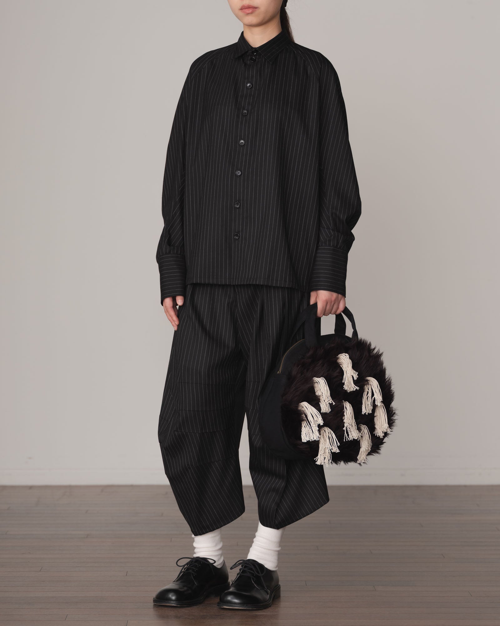 Shirt 988- Summer Wool100% Pin Stripe- Embroidery Rope 2 Print- Black