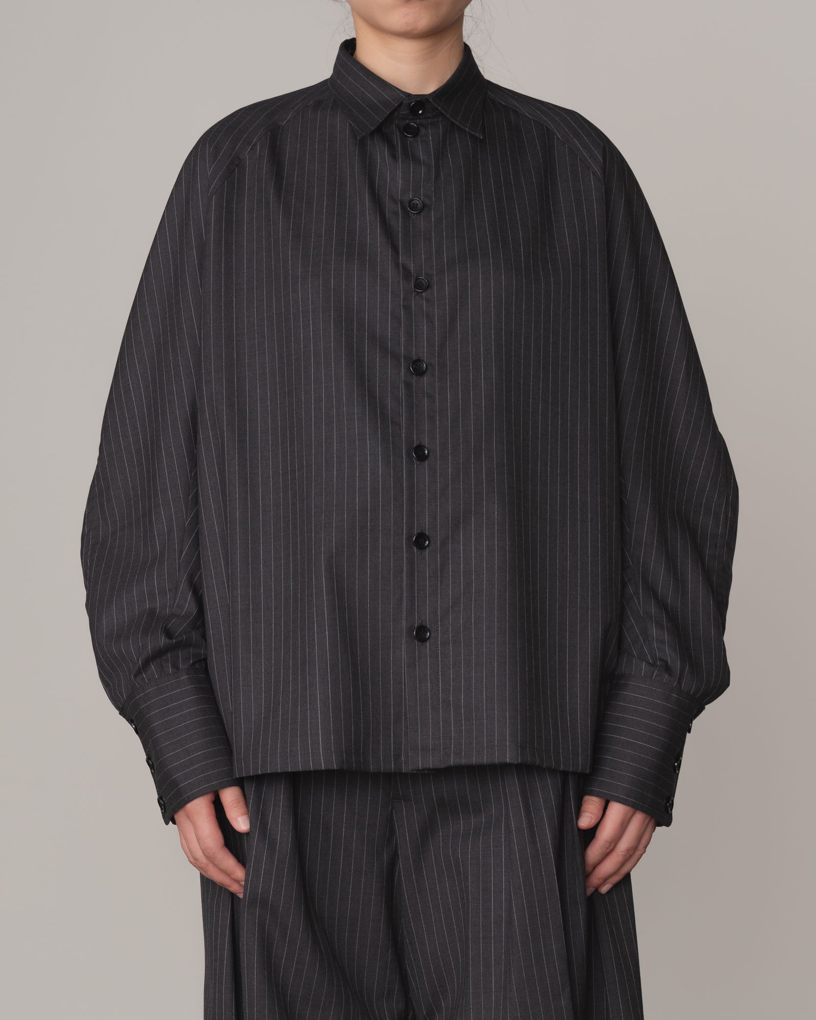 Shirt 988- Summer Wool100% Pin Stripe- Embroidery Rope 2 Print- Charcoal