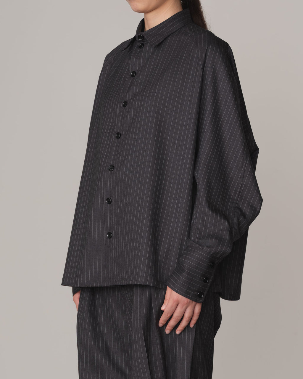 Shirt 988- Summer Wool100% Pin Stripe- Embroidery Rope 2 Print- Charcoal