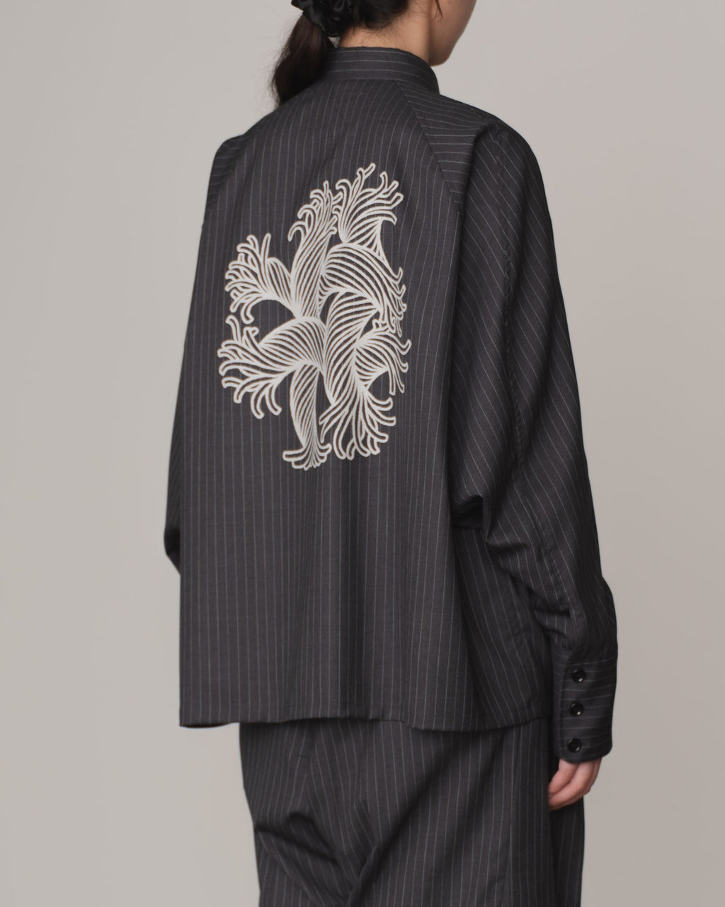 Shirt 988- Summer Wool100% Pin Stripe- Embroidery Rope 2 Print- Charcoal