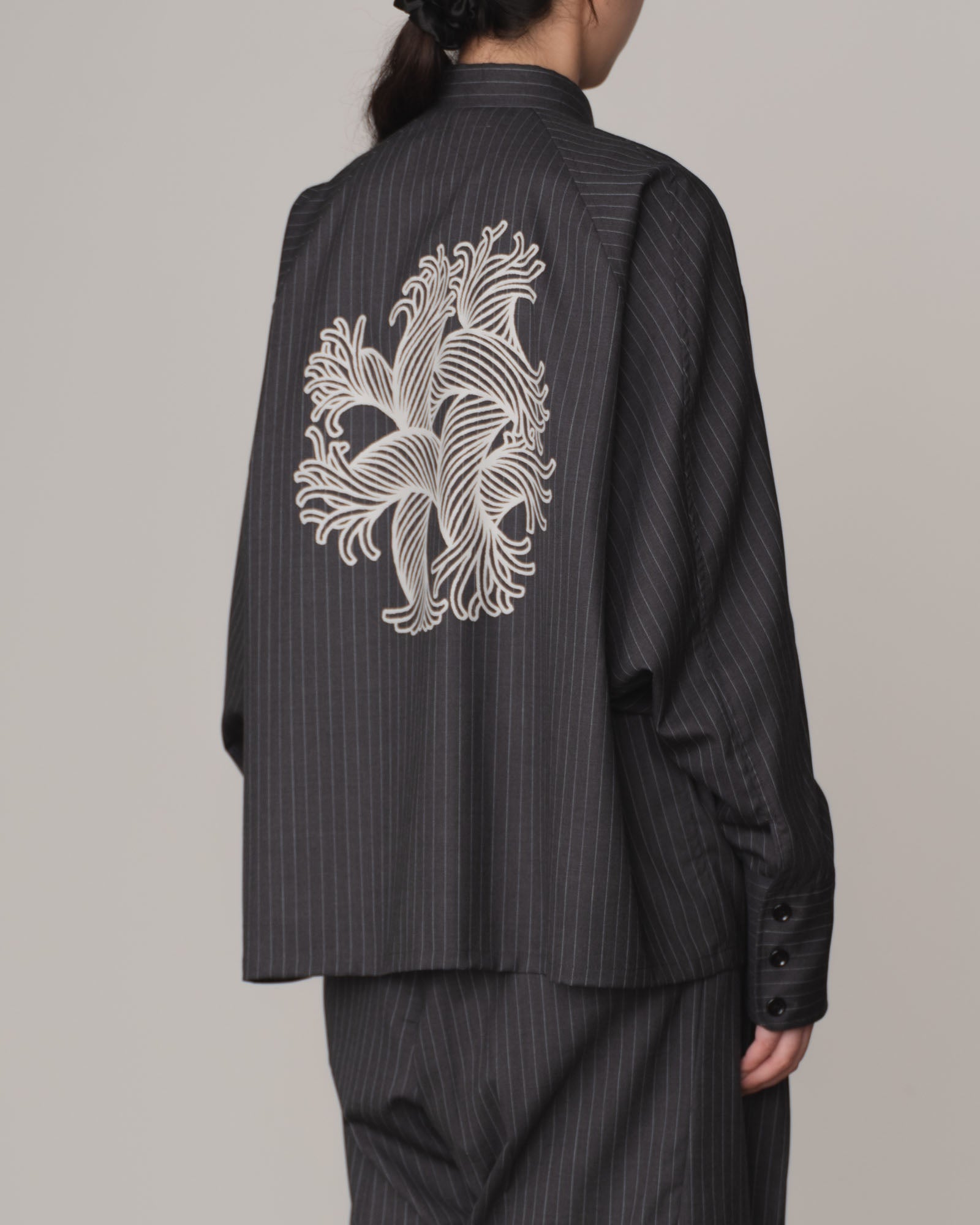 Shirt 988- Summer Wool100% Pin Stripe- Embroidery Rope 2 Print- Charcoal
