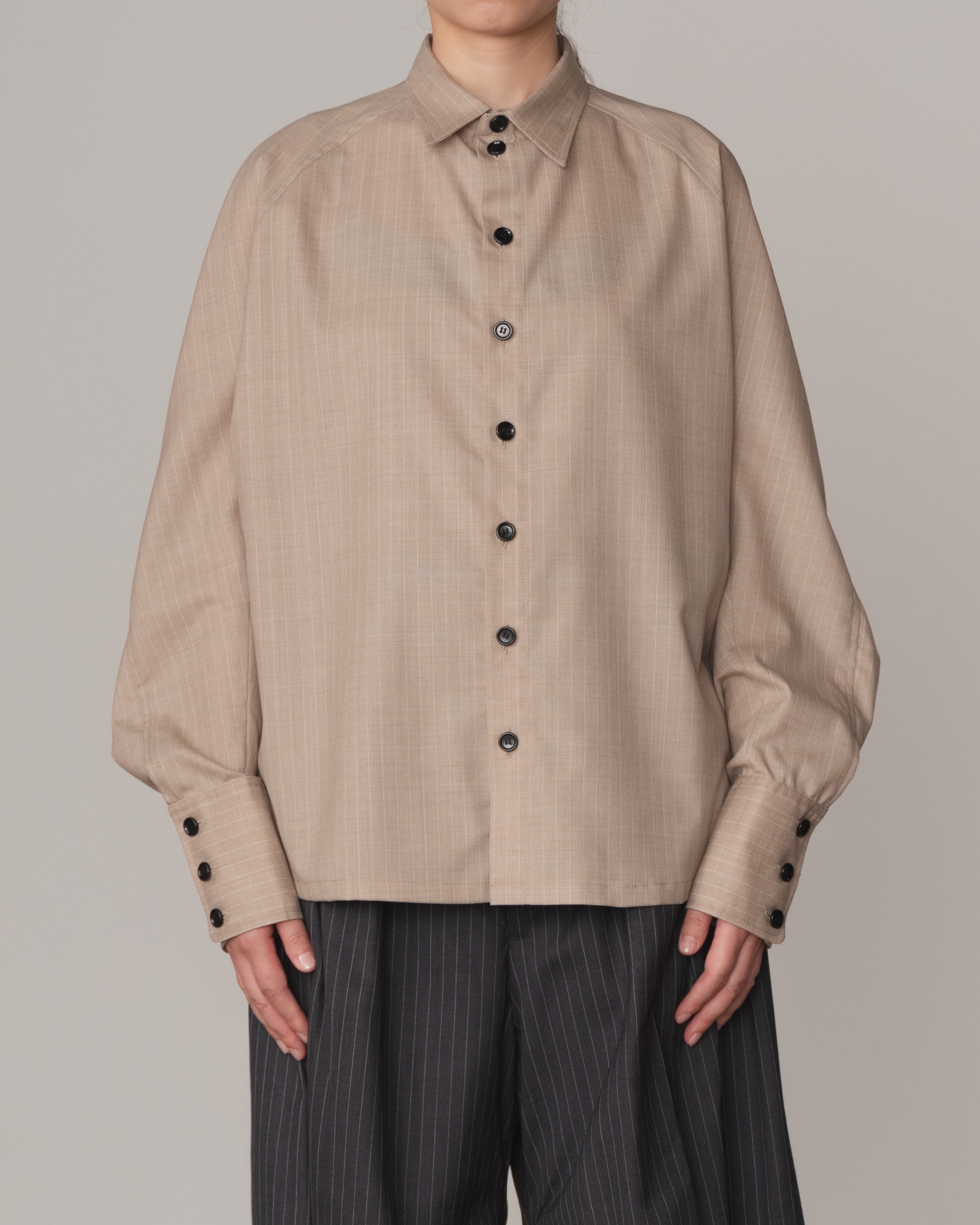 Shirt 988- Summer Wool100% Pin Stripe- Embroidery Rope 2 Print- Beige