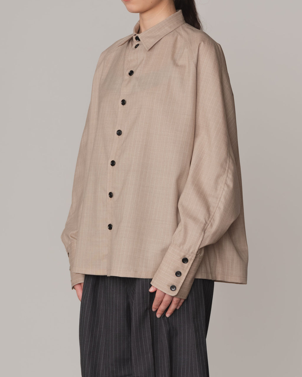 Shirt 988- Summer Wool100% Pin Stripe- Embroidery Rope 2 Print- Beige