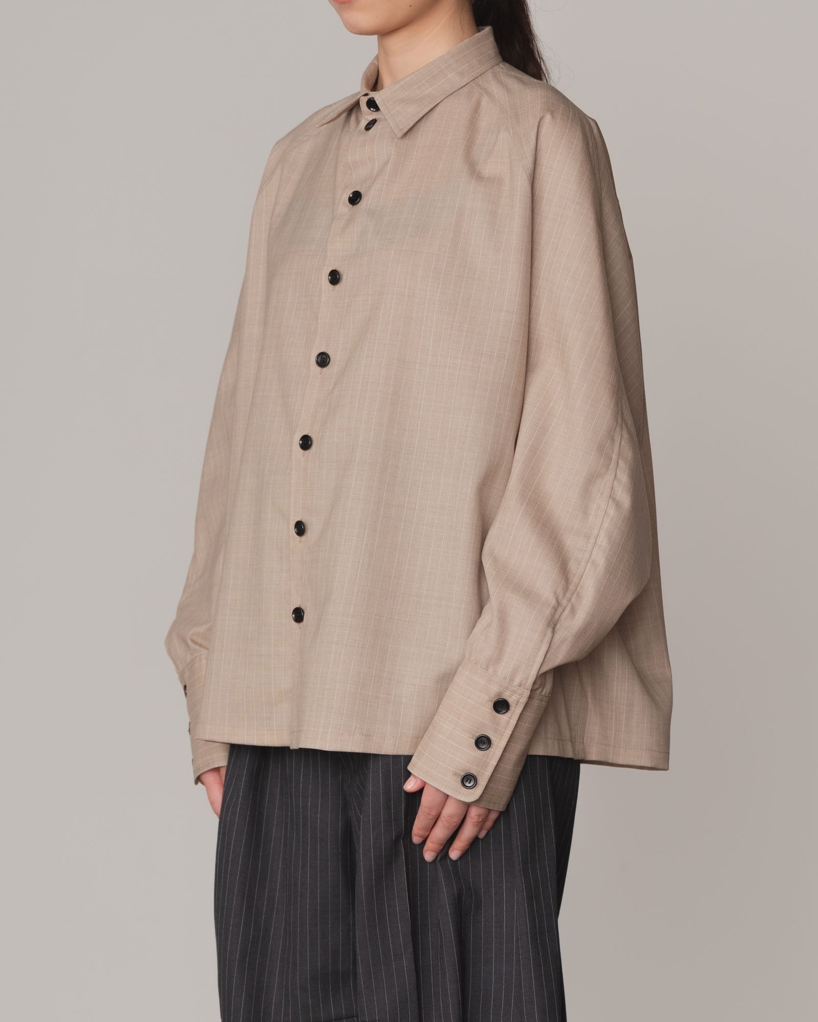 Shirt 988- Summer Wool100% Pin Stripe- Embroidery Rope 2 Print- Beige