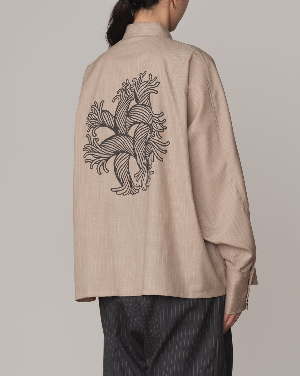 Shirt 988- Summer Wool100% Pin Stripe- Embroidery Rope 2 Print- Beige