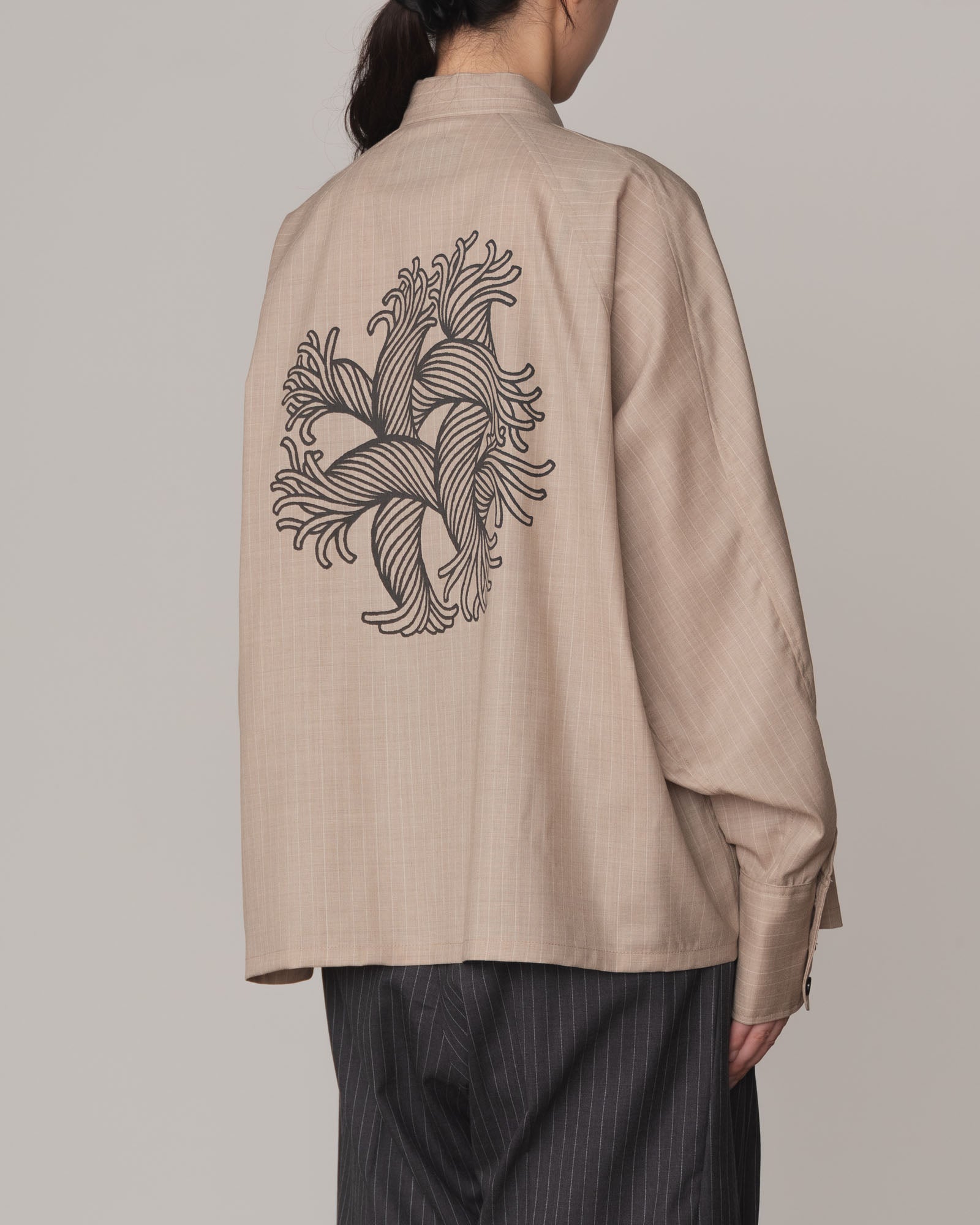 Shirt 988- Summer Wool100% Pin Stripe- Embroidery Rope 2 Print- Beige