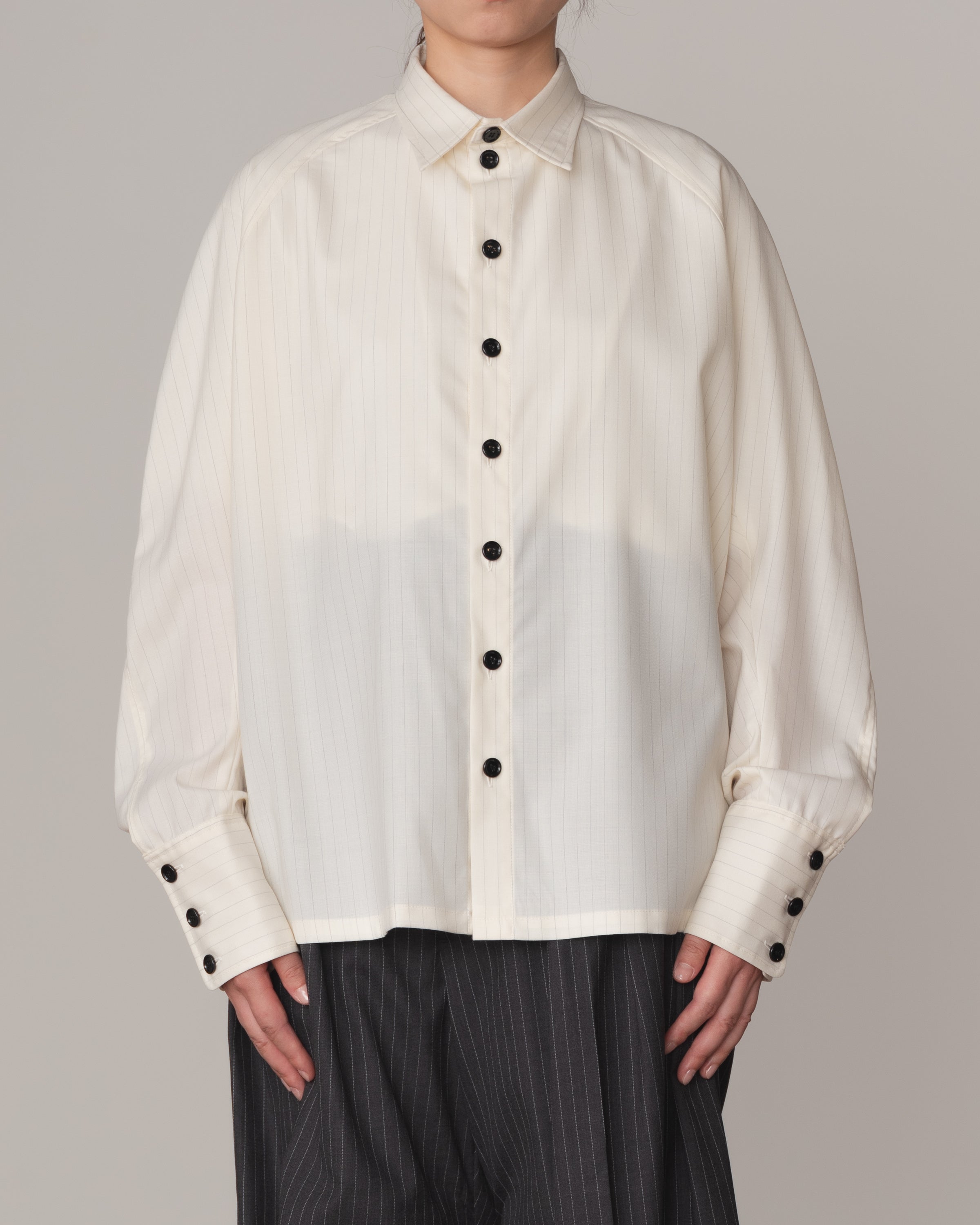 Shirt 988- Summer Wool100% Pin Stripe- Embroidery Rope 2 Print- White