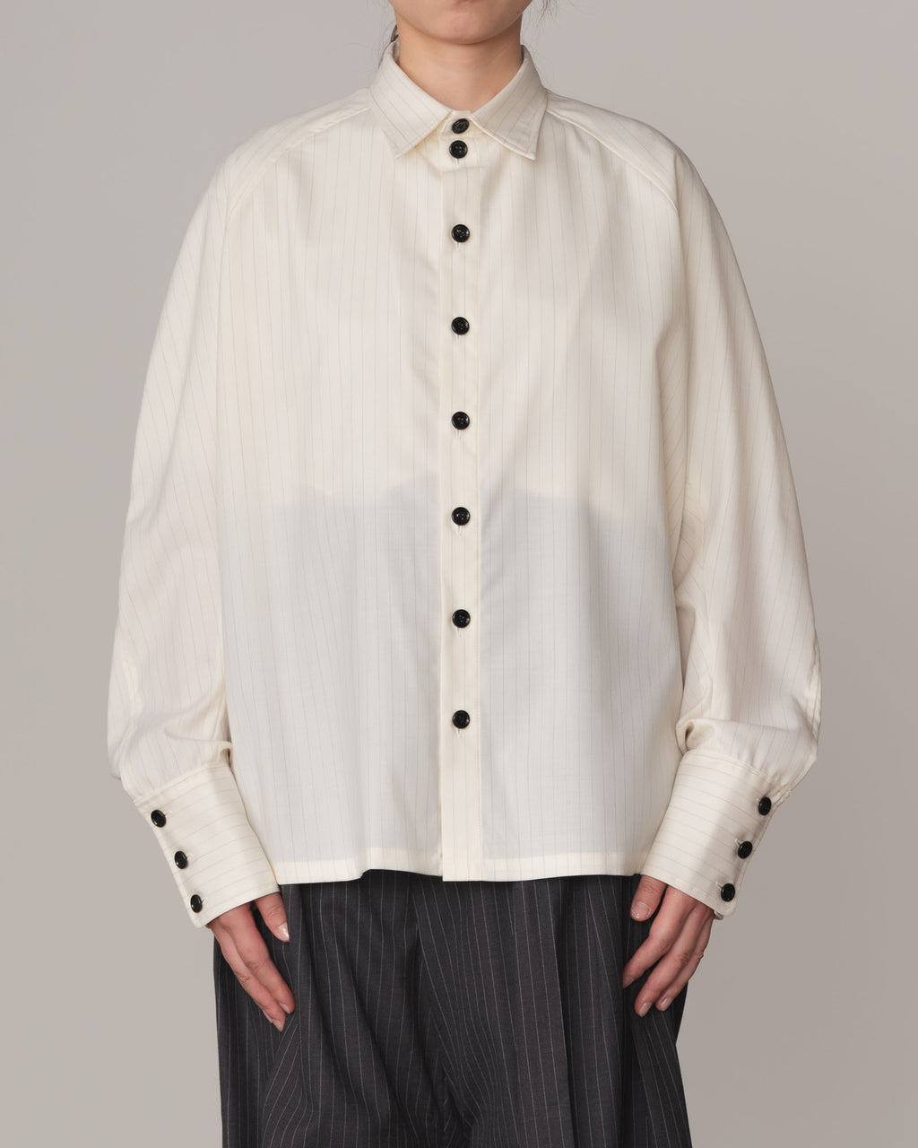 Shirt 988- Summer Wool100% Pin Stripe- Embroidery Rope 2 Print- White