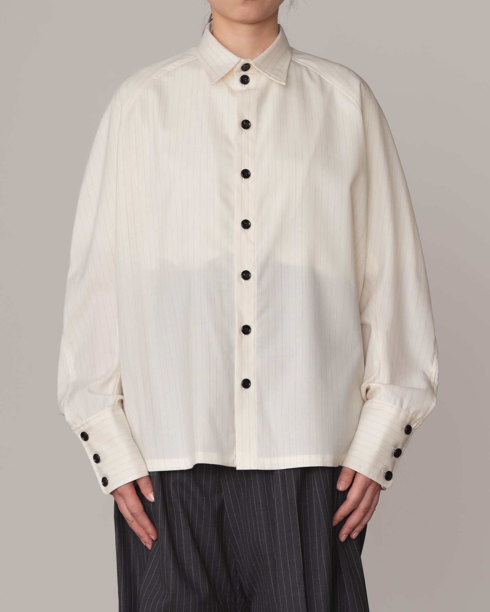 Shirt 988- Summer Wool100% Pin Stripe- Embroidery Rope 2 Print- White