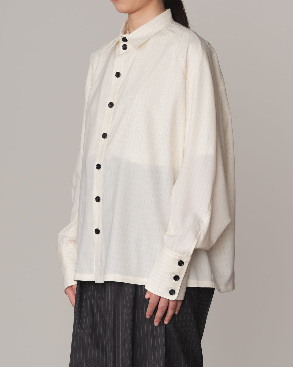 Shirt 988- Summer Wool100% Pin Stripe- Embroidery Rope 2 Print- White