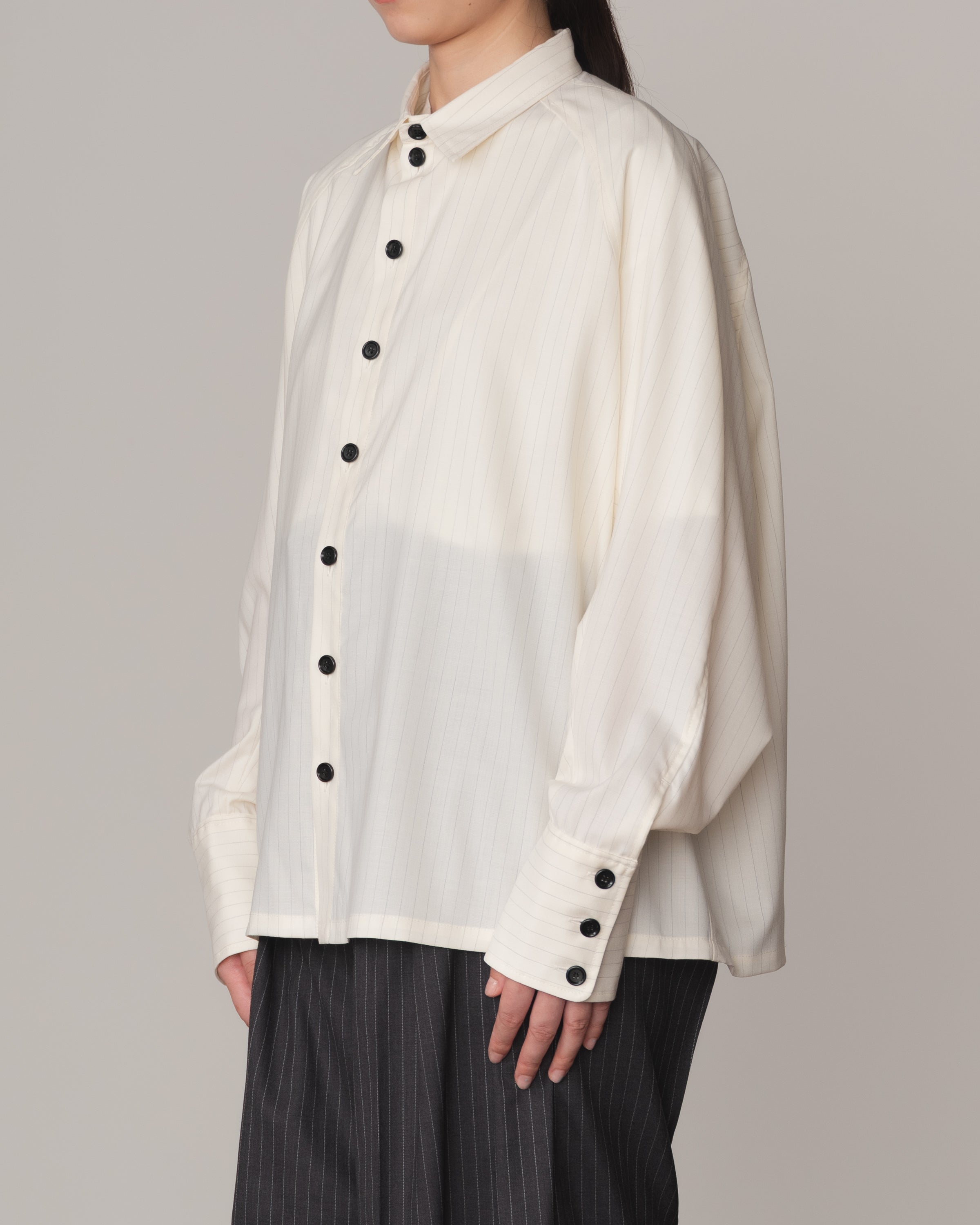 Shirt 988- Summer Wool100% Pin Stripe- Embroidery Rope 2 Print- White
