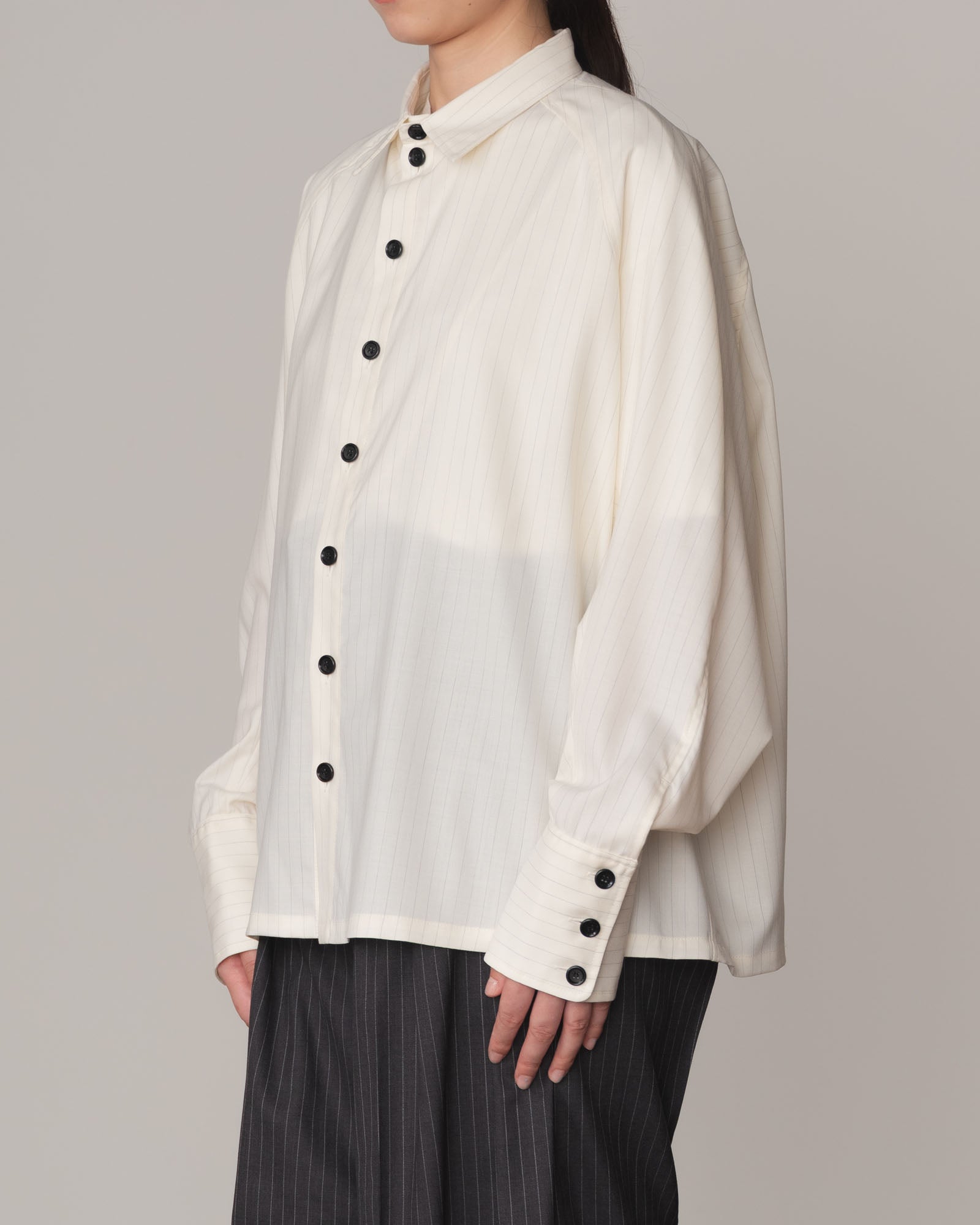Shirt 988- Summer Wool100% Pin Stripe- Embroidery Rope 2 Print- White