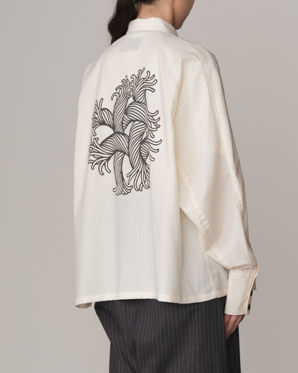 Shirt 988- Summer Wool100% Pin Stripe- Embroidery Rope 2 Print- White