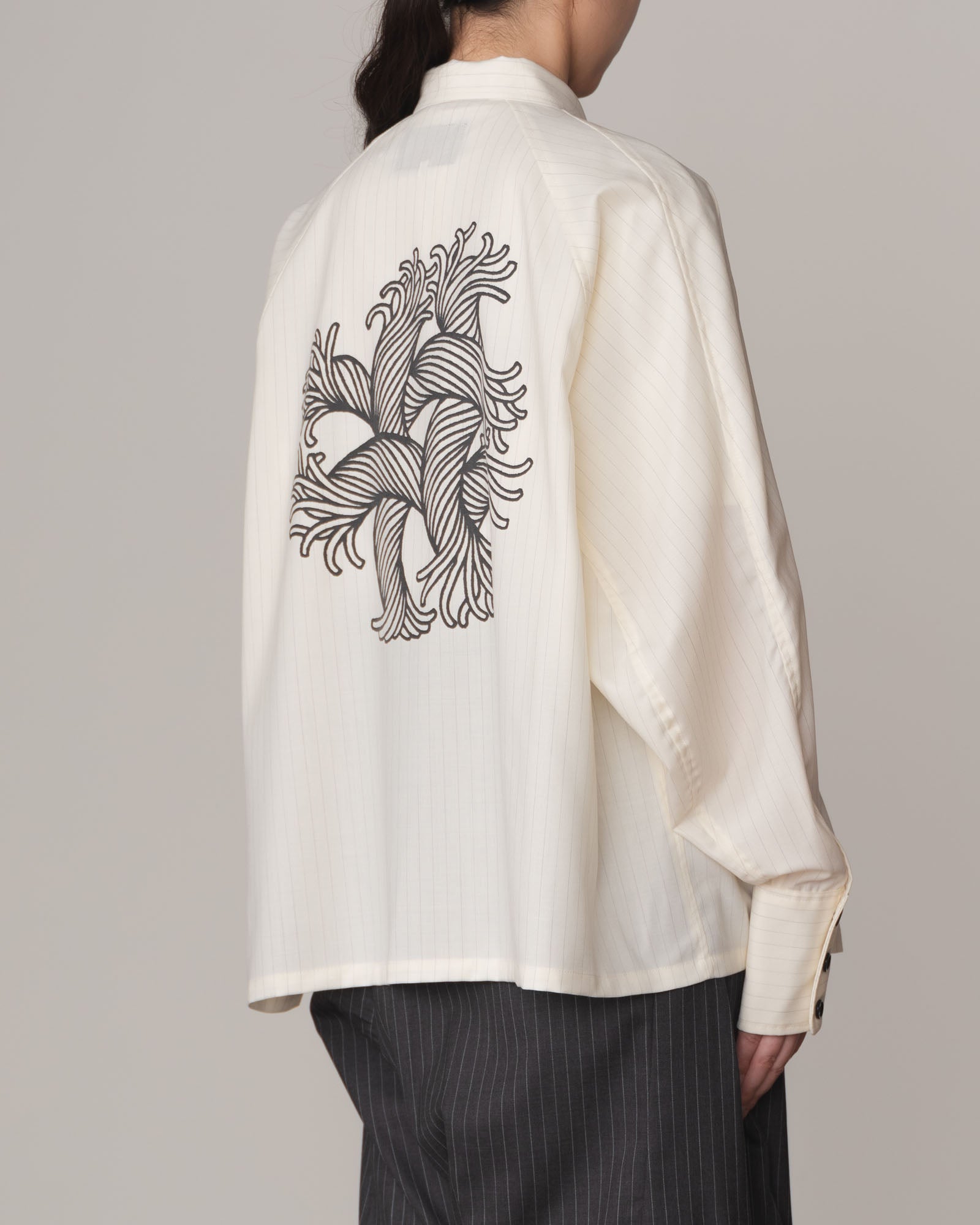 Shirt 988- Summer Wool100% Pin Stripe- Embroidery Rope 2 Print- White