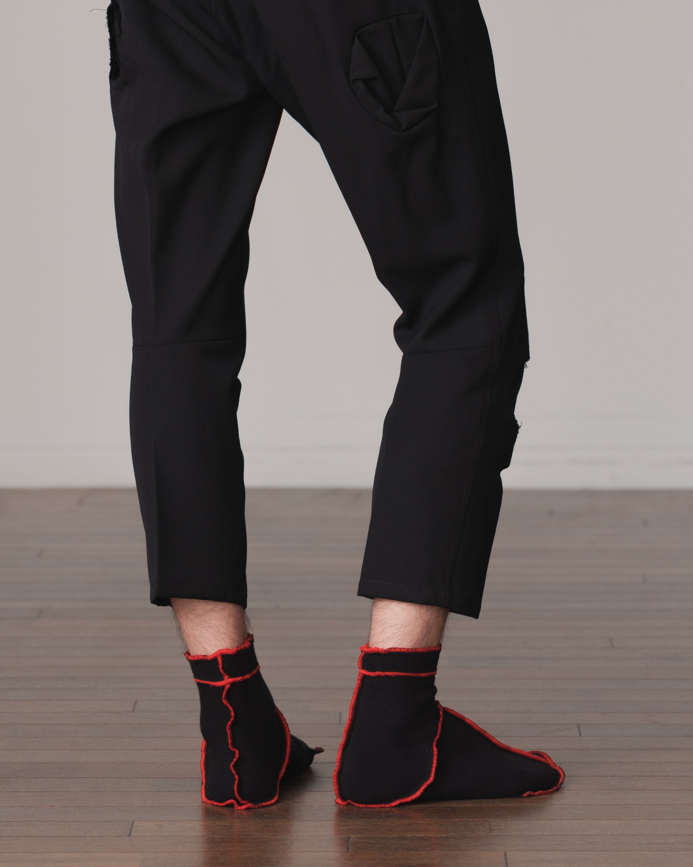 Socks Short- Cotton95% Rib- Red <154> Stitch- Black <99> Body