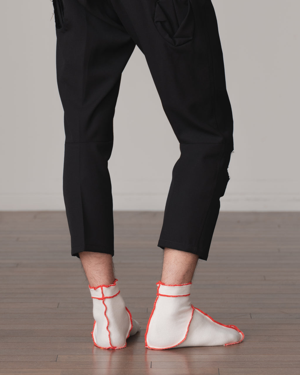 Socks Short- Cotton95% Rib- Red <154> Stitch- Off White <211> Body