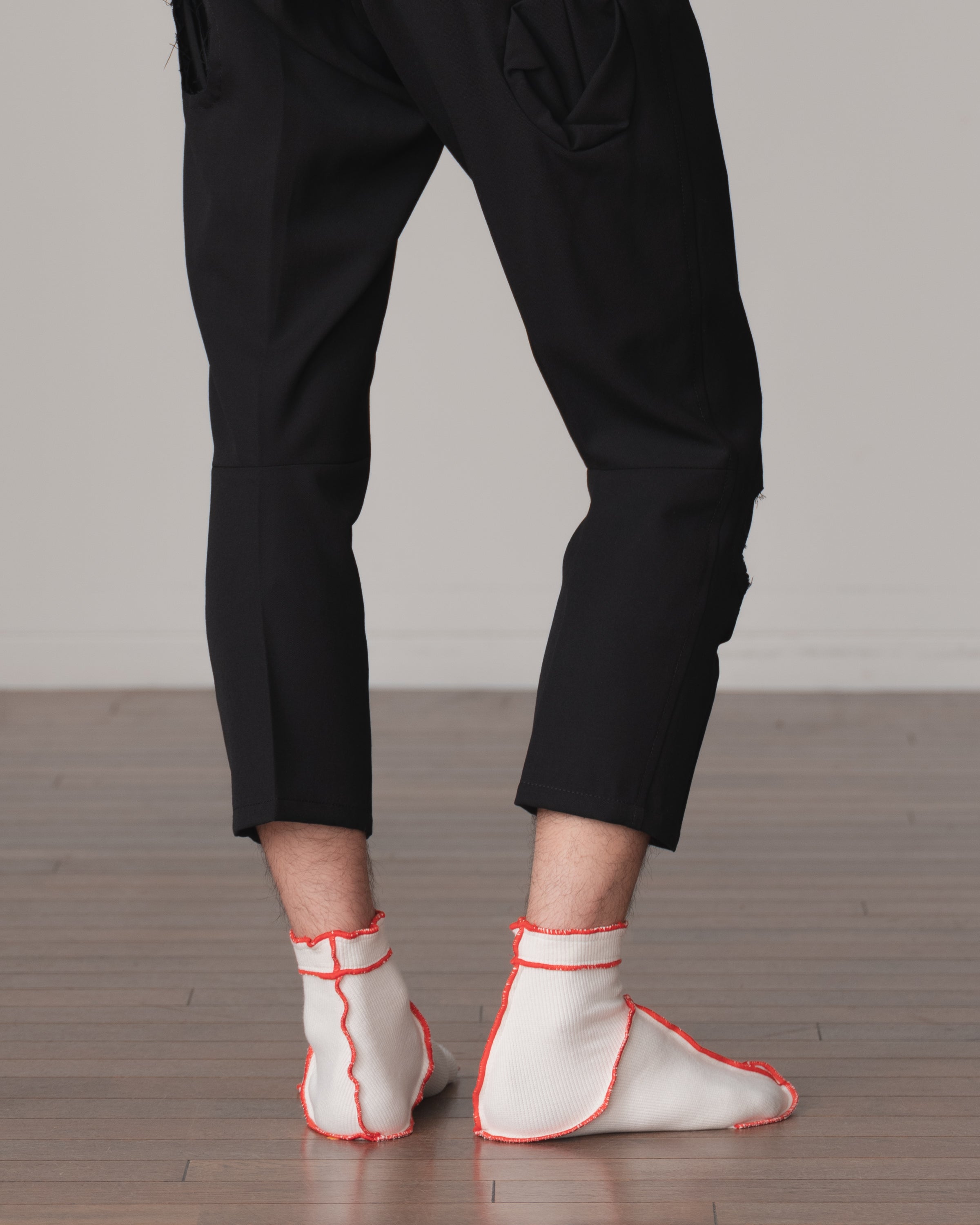 Socks Short- Cotton95% Rib- Red <154> Stitch- Off White <211> Body