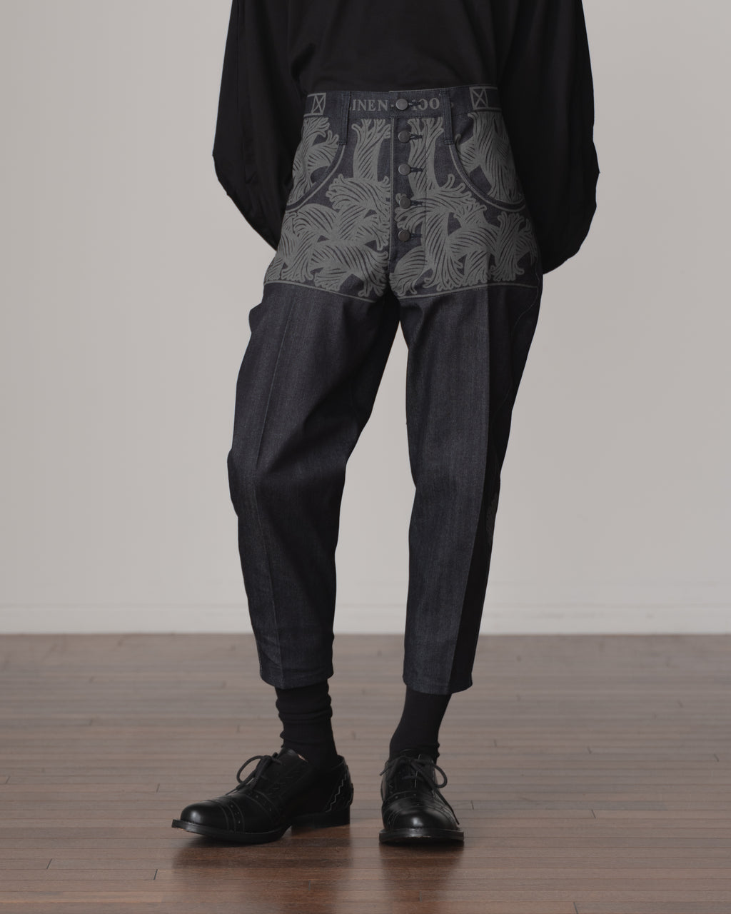 Trousers 42- Cotton100% Denim Mix- 42S Pattern Rope Print- Indigo